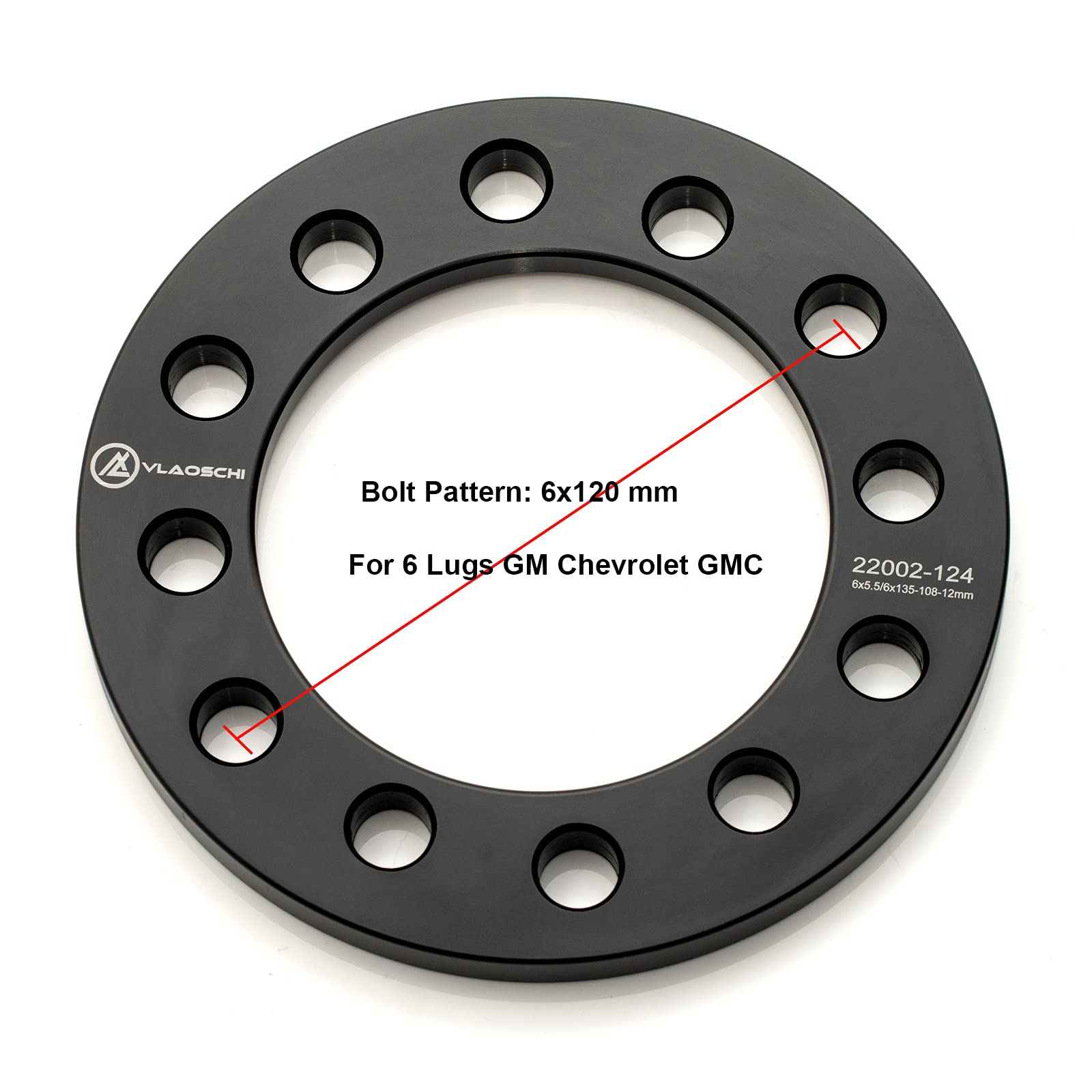VLAOSCHI Black Forged Wheel Spacers 1/2 Inch (12mm) for Chevy GMC 6 Lug, Model 22003-124, Pack of 4
