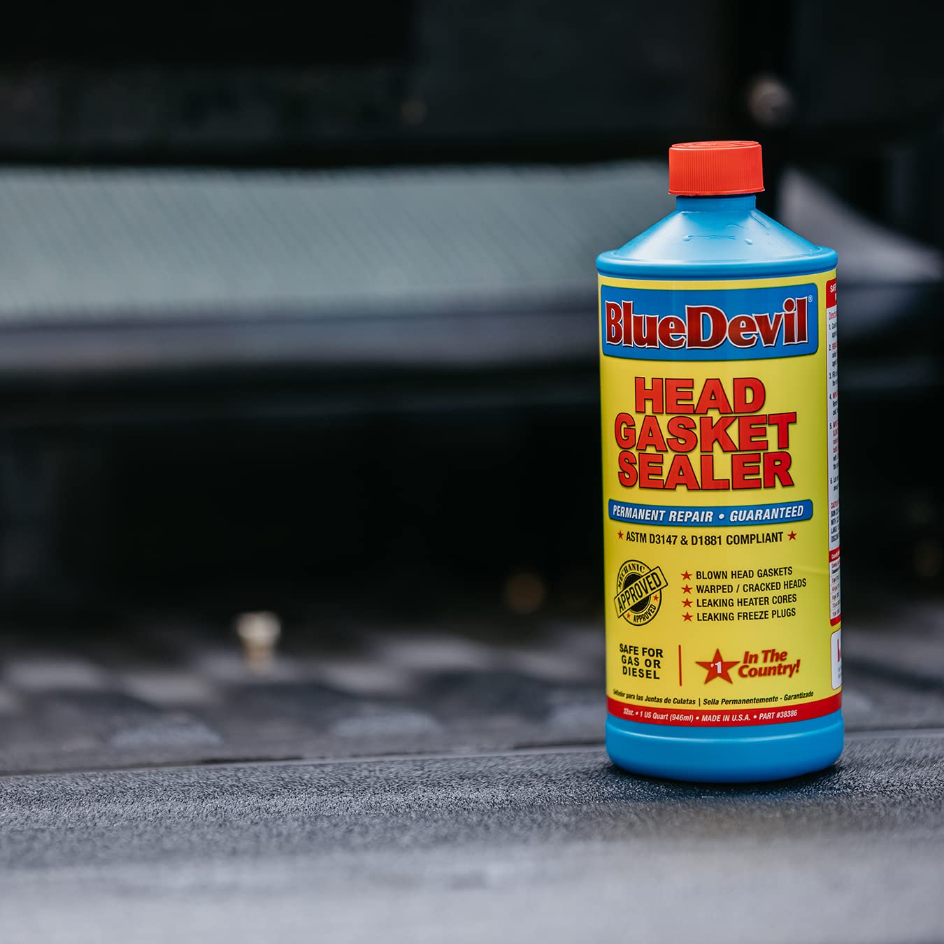 BlueDevil Products Head Gasket Sealer - 1 Quart, Plastic, Blue Bottle / Yellow Label, Model 38386