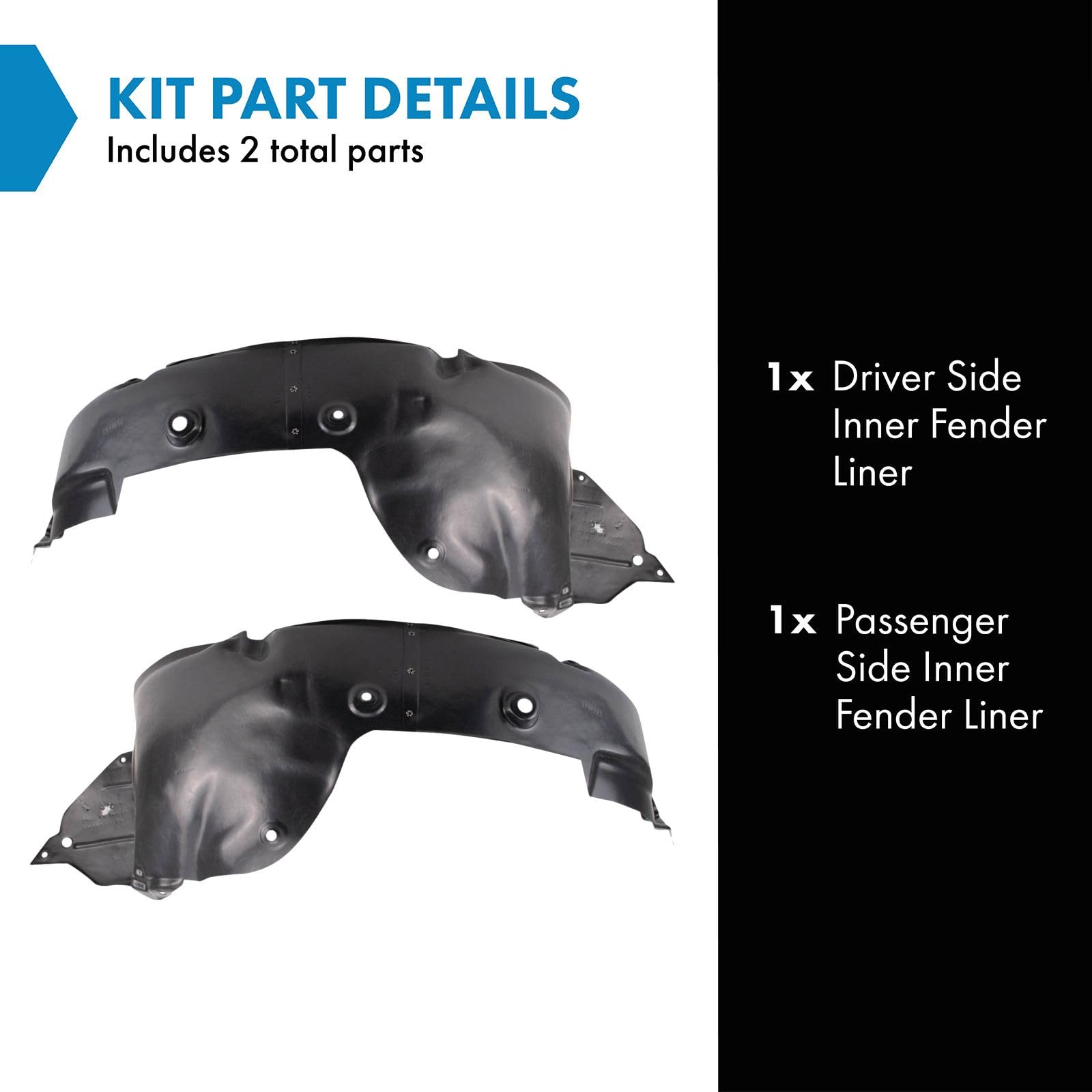 Trq Inner Fender Liner Set Compatible With 2012-2013 Hyundai Veloster Hy1248155 Hy1249155