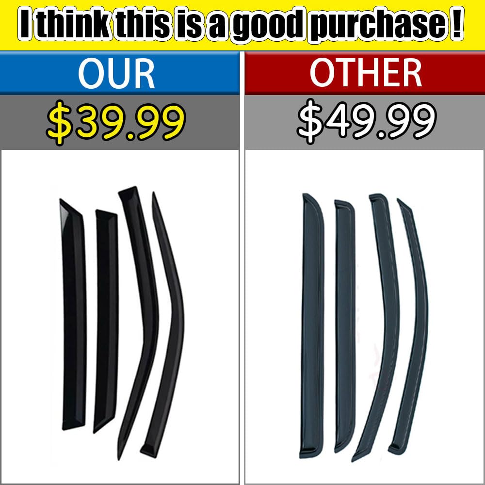 LETINGFAR Rain Guards for Jeep Compass 2017-2023, Black Rubber Window Deflectors, 4 pcs, Tape-on Side Visors