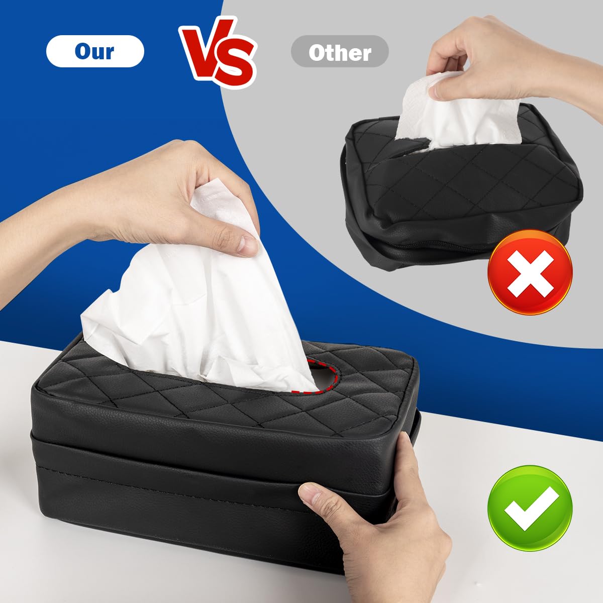 VETERBONE Car Tissue Holder - PU Leather, Fits 120-230 Tissues, 9.84''x4.72''x5.91'', Black, Model FC 1