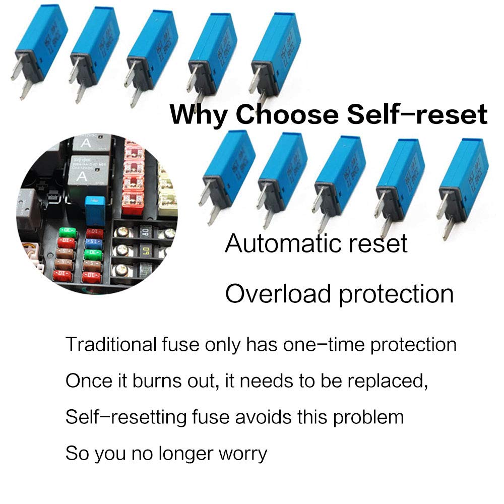 Iztor Automatic Reset Atm Mini Circuit Breaker Car Protector Blade Fuses Assortment Kit 10Pcs Dc 14V E71 T1 15 Amp