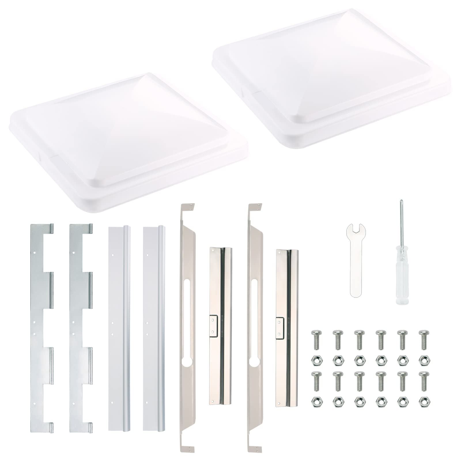 Onltco Expert Rv Vent Lid Replacements (2-Pack) - Universal Fit For Trailers, Campers & Motorhomes, White Covers With Durable Metal Hinges, Compatible With Jensen, Ventline & Elixir Vents