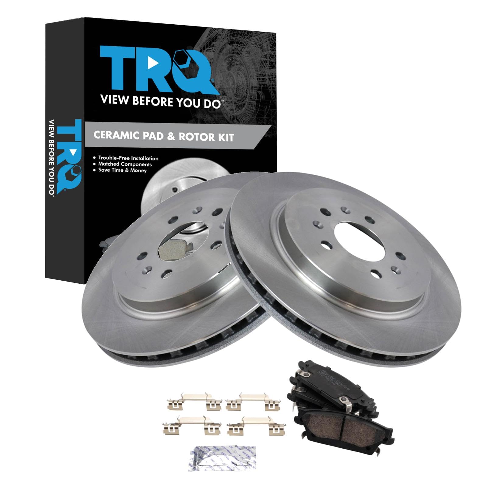 TRQ Rear Brake Pad & Rotor Kit Brake Pads Brake Rotor Ceramic Compatible with 2010-2011 Cadillac STS