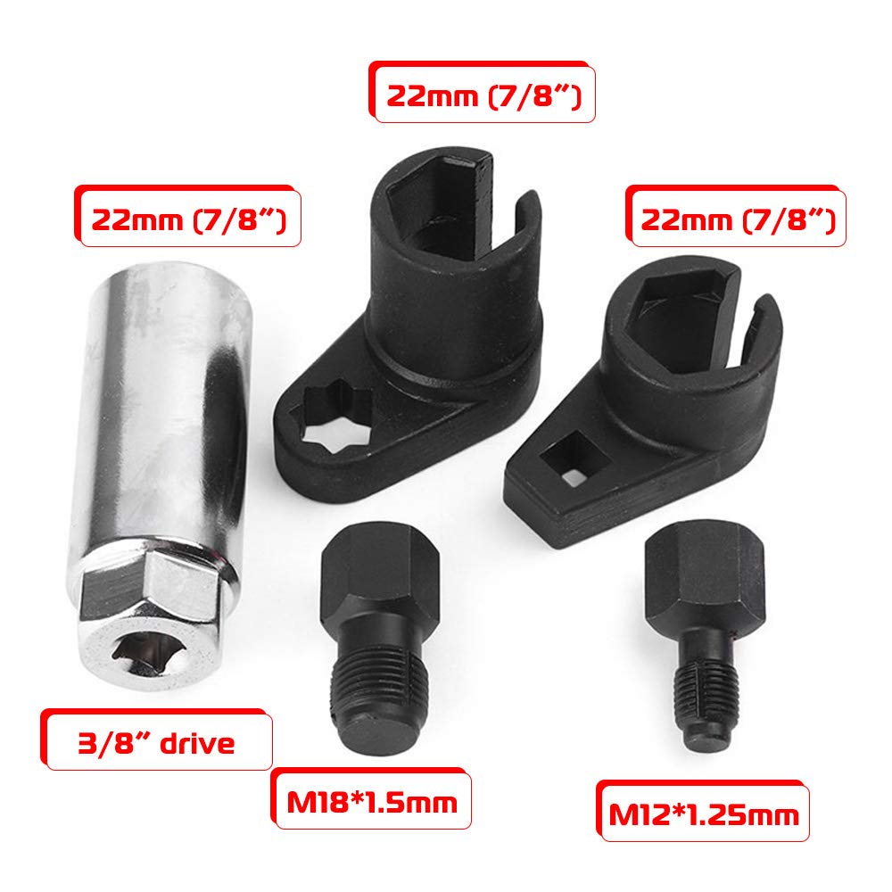 Gohawkteq Automotive Oxygen Sensor Socket Removal Tool Wrench And Thread Chaser Set 5Pcs