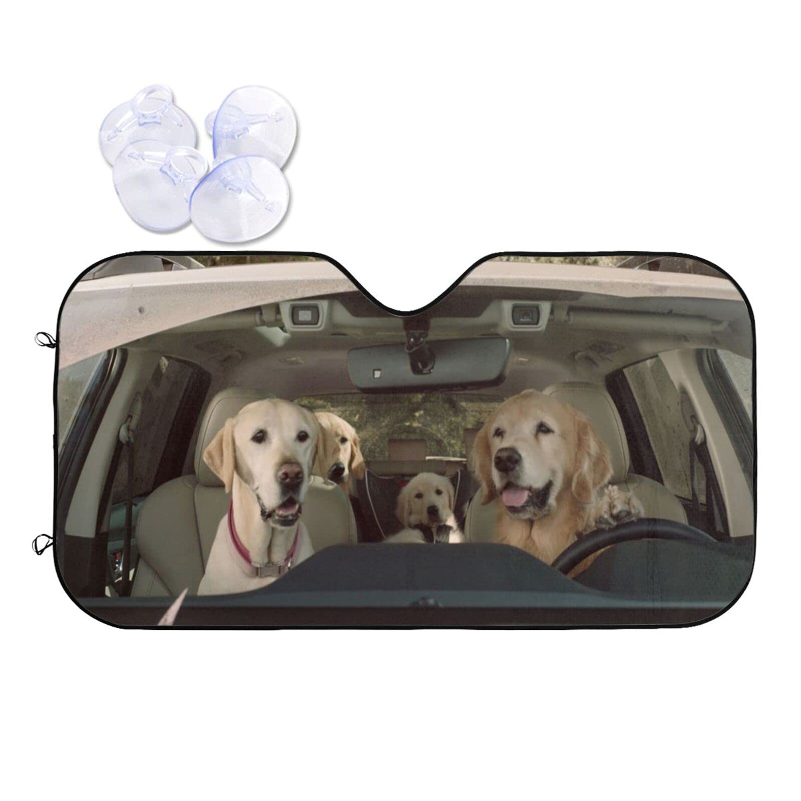 Two Dogs Driving Car Front Windshield Sun Shade,Auto Sunshade For Car Truck Suv - Blocks Uv Rays Sun Visor Protector (51 X 27.5Inch,Upgrade Hardened)