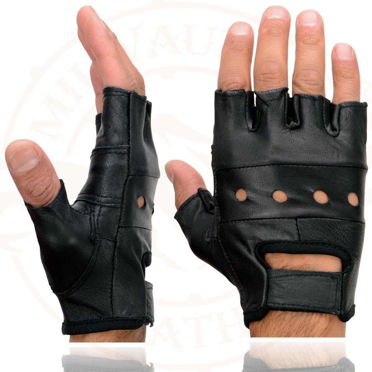 Milwaukee Leather SH216 Men's Fingerless Motorcycle Gloves, Black Leather, Gel Padded Palm, XXX-Large, Breathable Open Knuckle Design