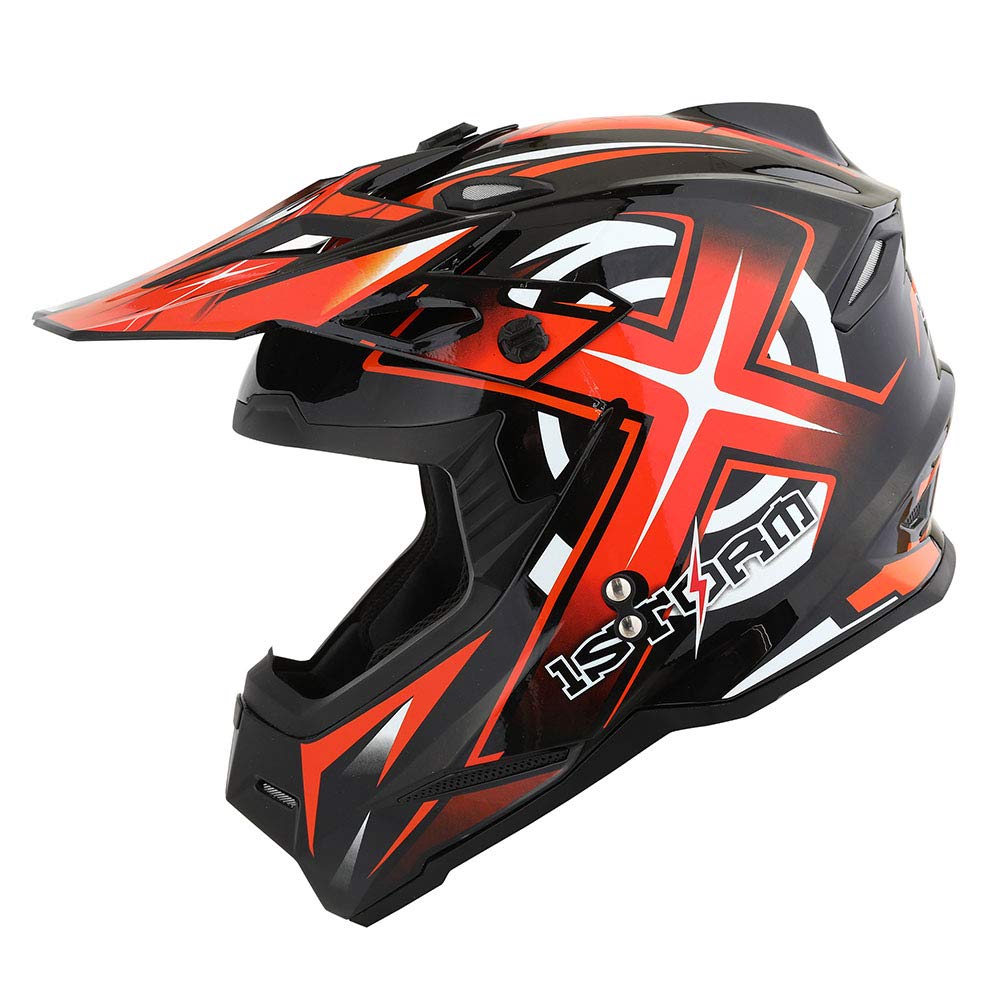 1Storm Motocross Helmet Bundle - Large Racing Orange, Thermoplastic, Model HF801_A - Includes Goggles & Skeleton Orange Gloves