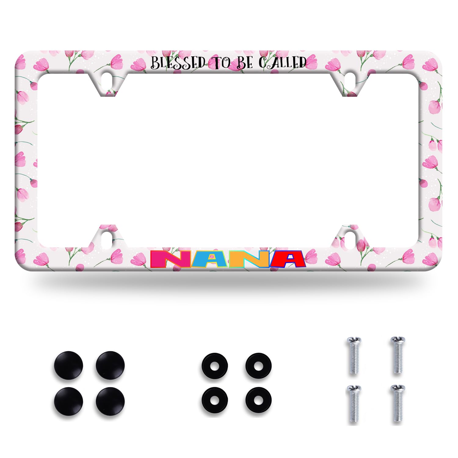 Blessed To Be Called Nana License Plate Frame Floral Christianity License Plate Colorful Stainless Steel Auto Parts Funny Licens