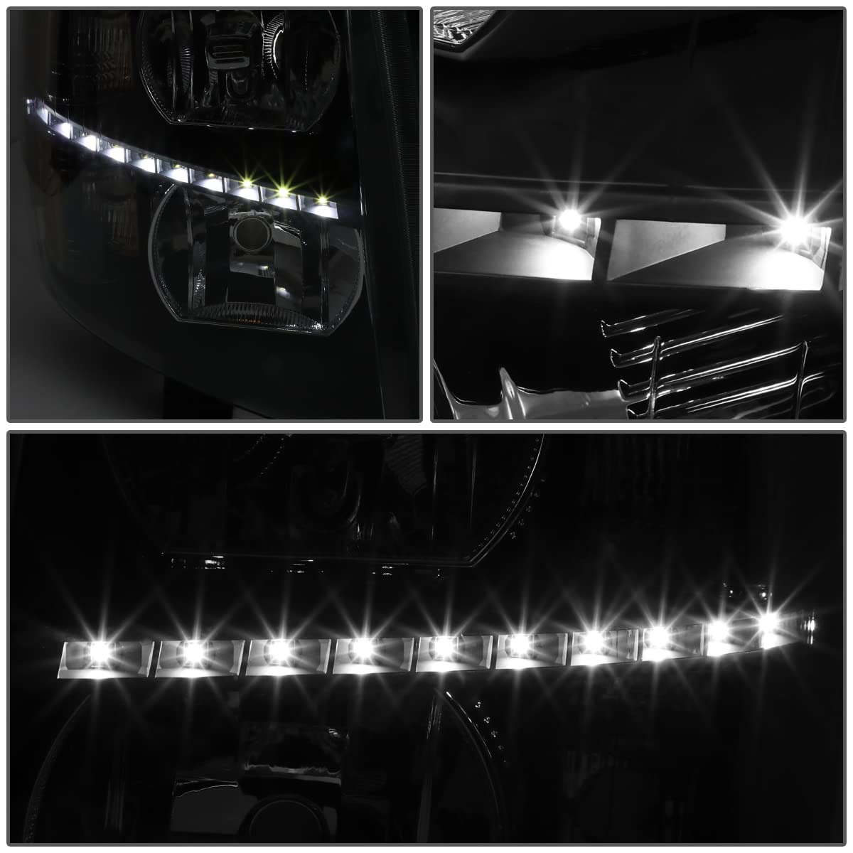 Dna Motoring Pair Led Drl Headlights Compatible With 07-13 Chevy Silverado 1500 07-14 Silverado 2500 3500 Hd, Black/Clear, Hl-Le