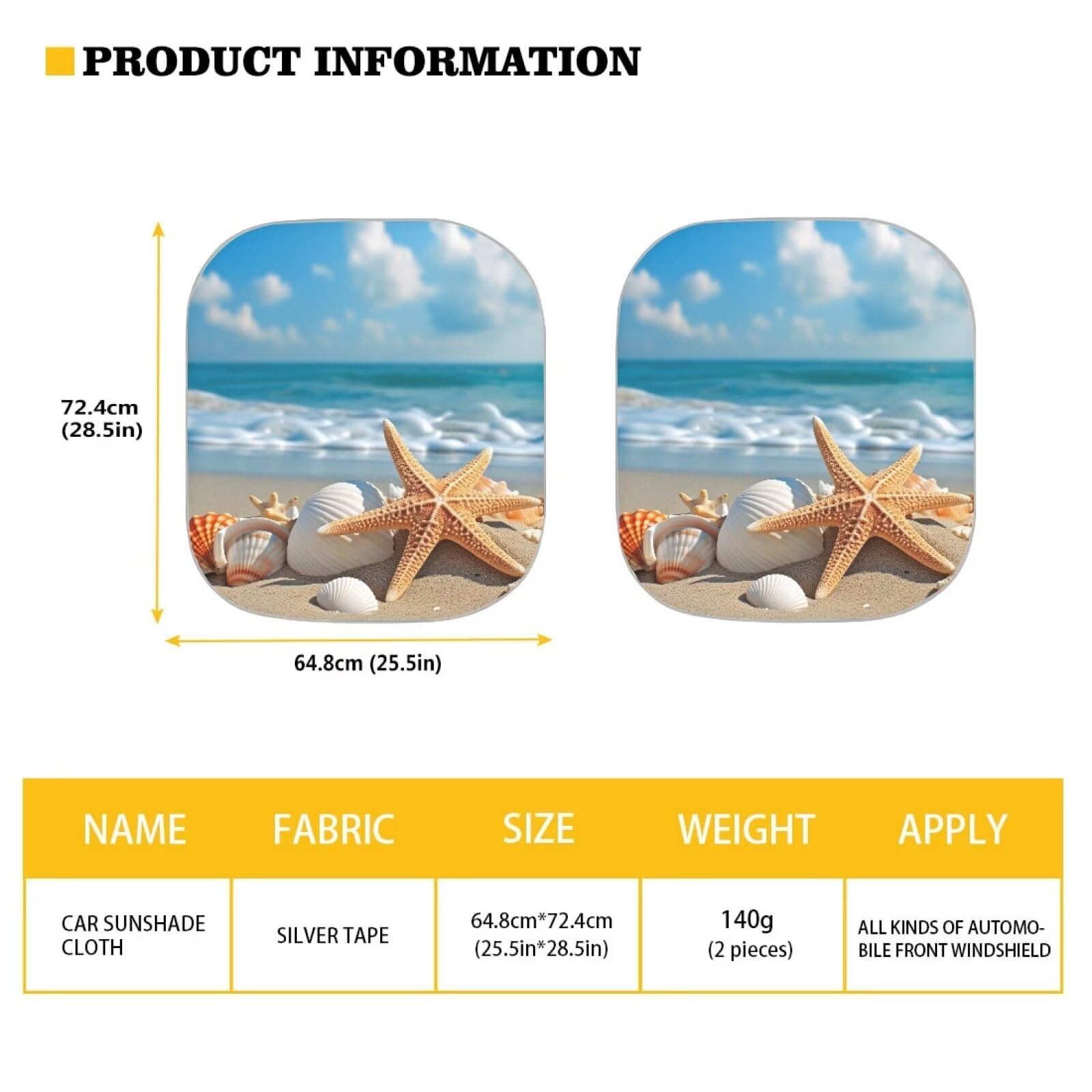 Huisefor Beach Starfish Car Windshield Sunshade Foldable 2 Pieces Car Sun Shade Windshield Reflective Sun Visor Sun Blocker Viso