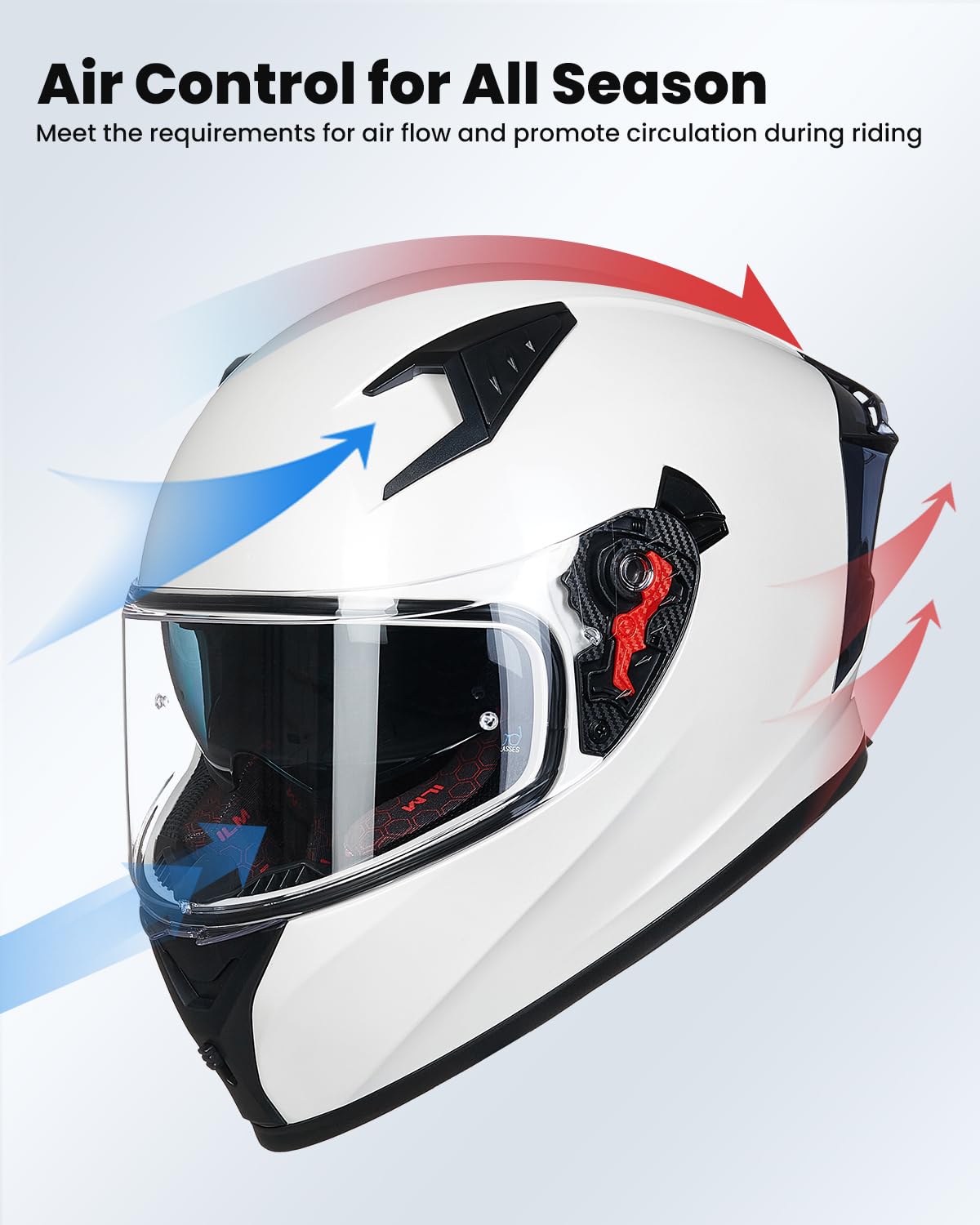 ILM Full Face Motorcycle Helmet, DOT Approved, EPS, Clear & Tinted Visors, Large, White, Model Z501