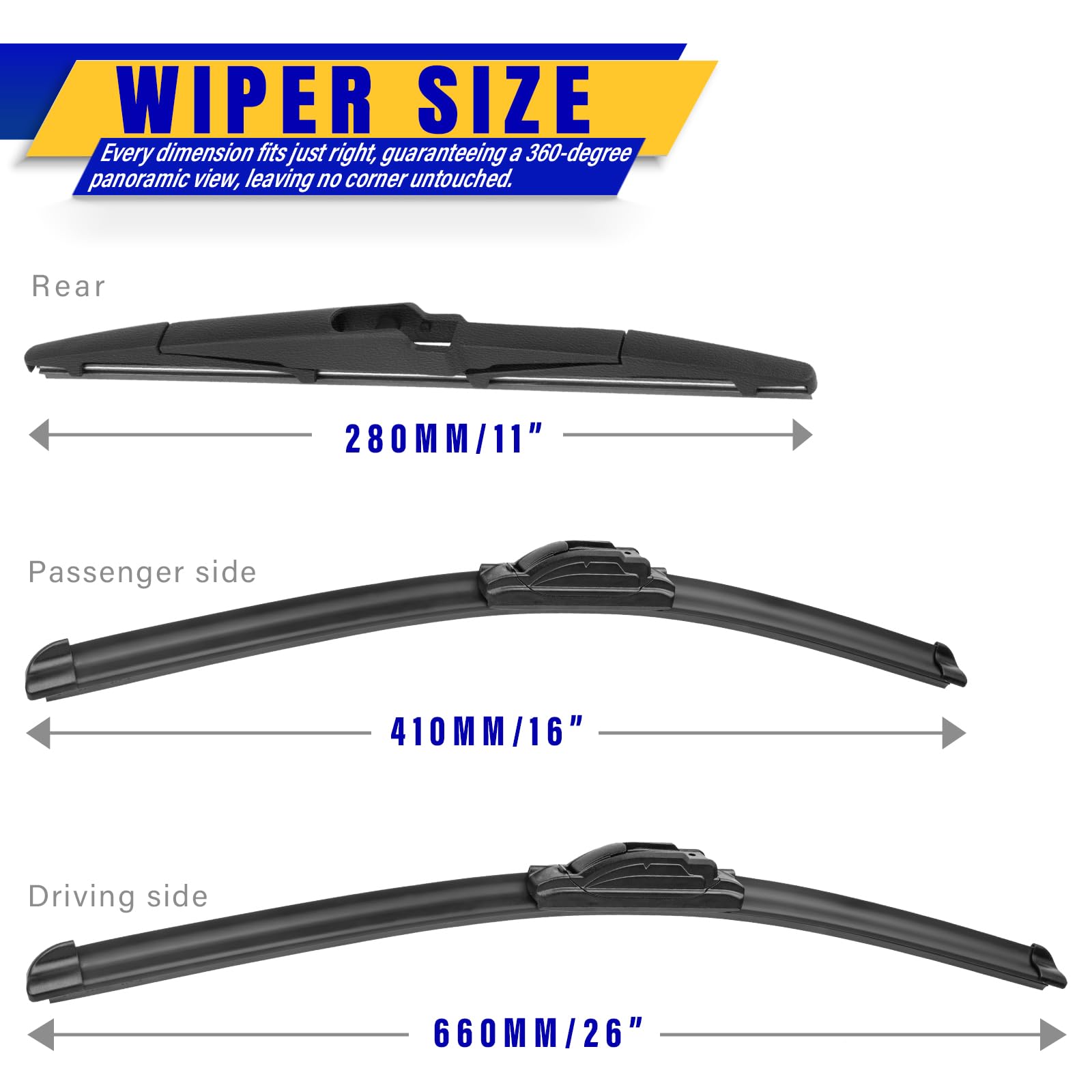 3 Wipers Replacement For 2017-2022 Kia Sportage/2019-2021 Hyundai Santa Fe, Windshield Wiper Blades Original Equipment Replaceme