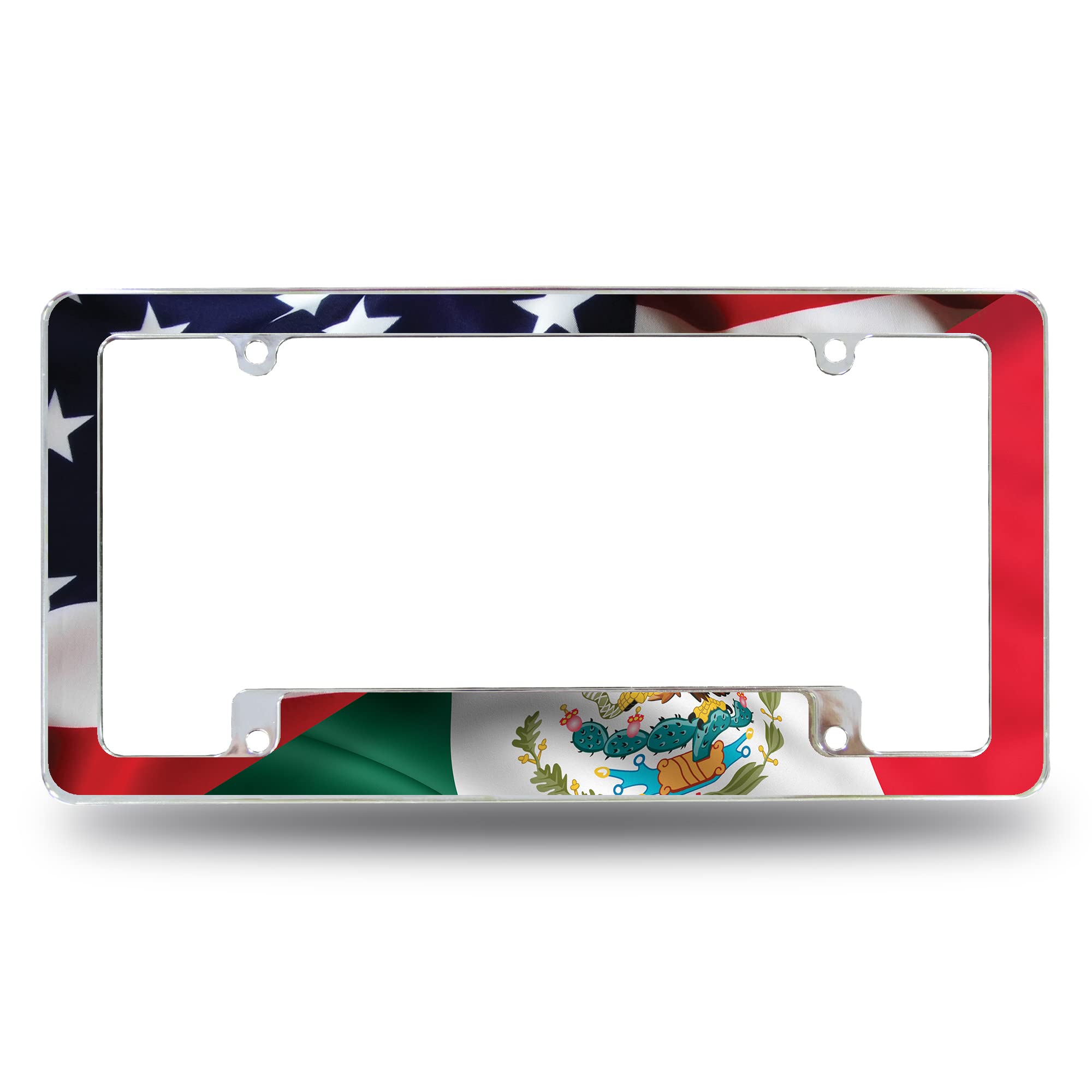 Rico Industries Mexico/USA Flag All Over Automotive License Plate Frame for Car/Truck/SUV (12 x 6)