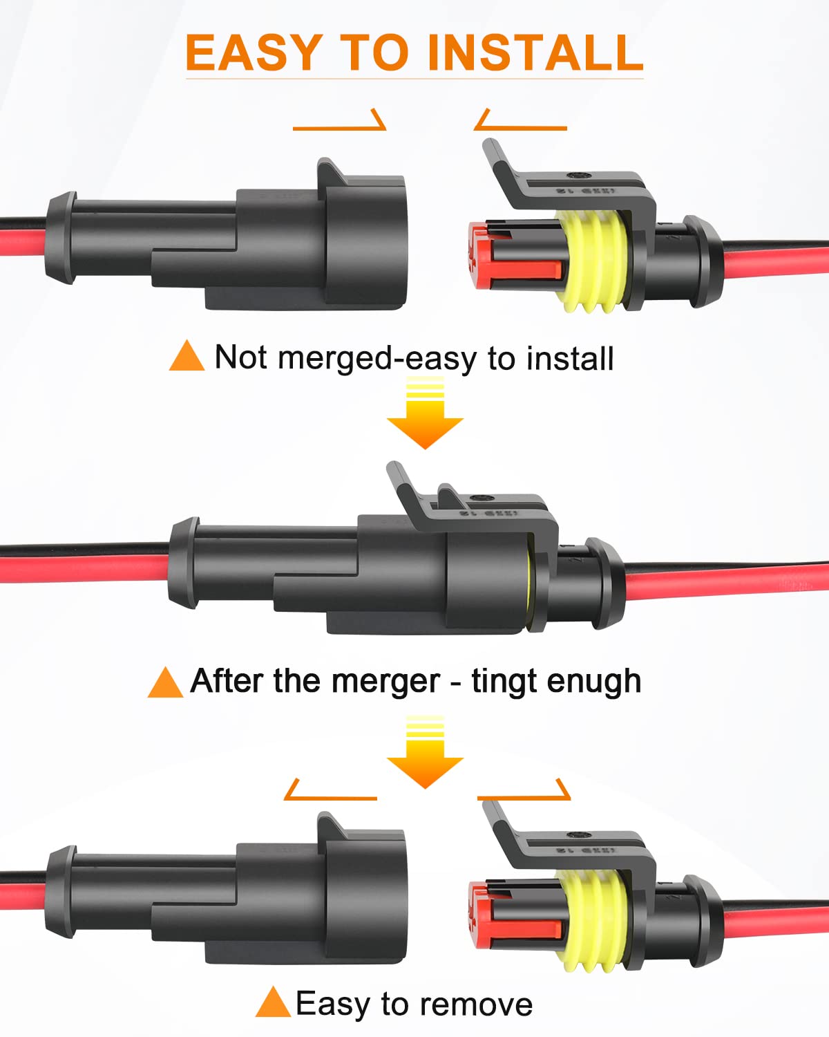 Naoevo 2 Pin Connector Waterproof, 16 Awg 2 Wire Connectors, Automotive Electrical Connectors Male And Female Way With Heat Shri
