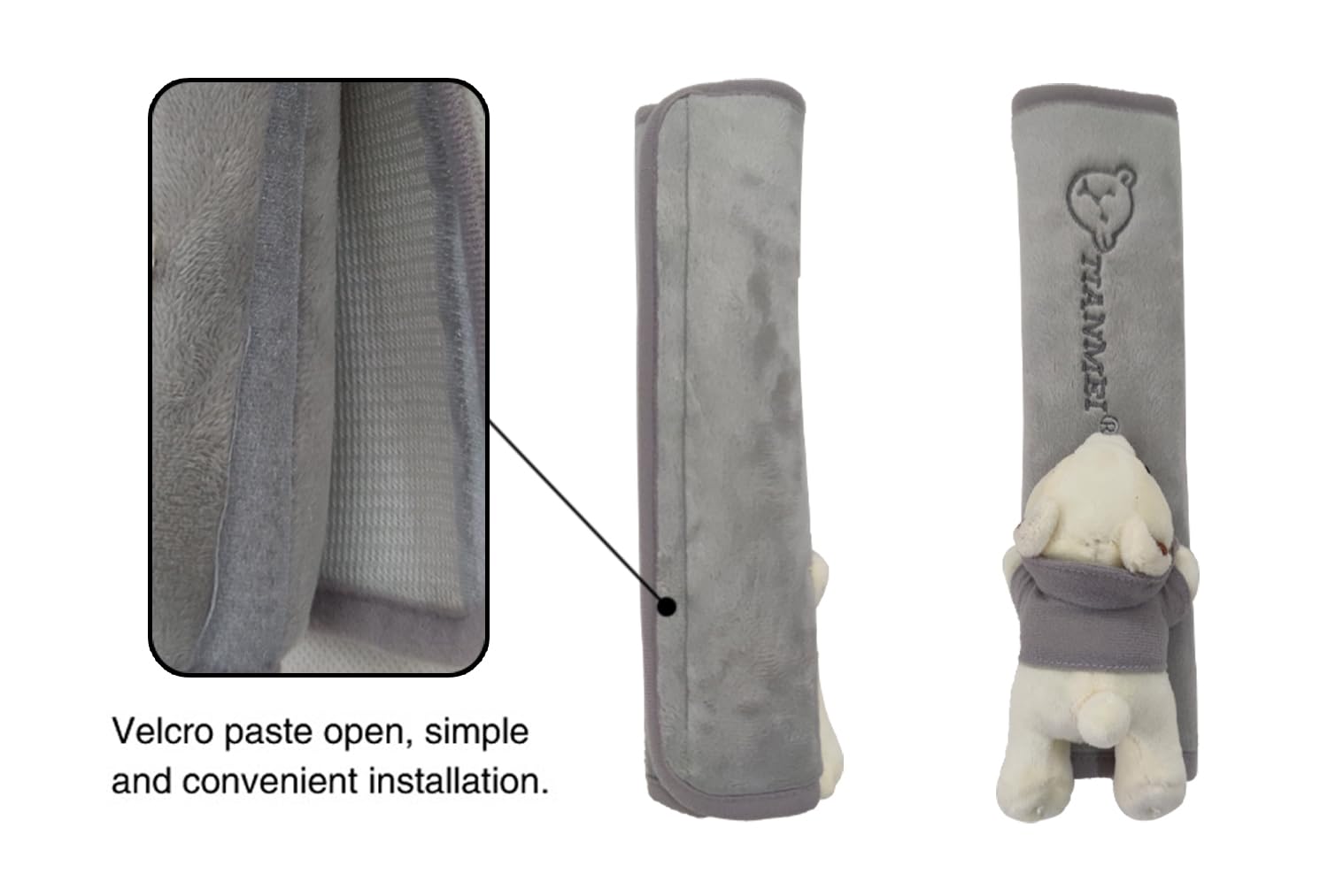 Tianmei 2Pcs Bear Doll Styling Faux Suede Car Seat Belt Strap Cover Shoulder Strap Pad (Gray Color)