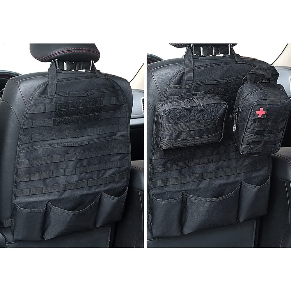 wrumava Car Seat Back Organizer, Tactical Molle Nylon Vehicle Panel Universal Fit Car Backseat Cover Protector (Olny Black molle