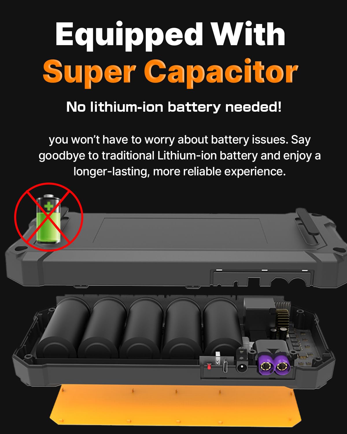Autowit SuperCap 2 Portable Car Jump Starter - Battery-Less, 12V, Up to 7.0L Gas & 4.0L Diesel, Orange, with Carrying