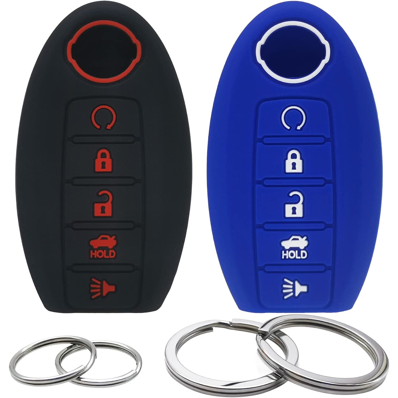 Gfdesign 2 Pcs Silicone Key Fob Cover Remote Case Keyless Protector Compatible With Nissan Altima Armada Maxima Murano Pathfinder Rogue Sedan Kr5S180144014 285E3-3Tp5A 5 Buttons