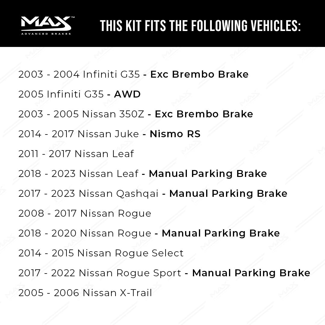 Max Advanced Brakes Rear Brake Kit Compatible With 2008-2023 Nissan Rogue Sport Select Leaf Mpb Juke Qashqai Replacement Premium Oe Disc Brake Rotors And Ceramic Brake Pads