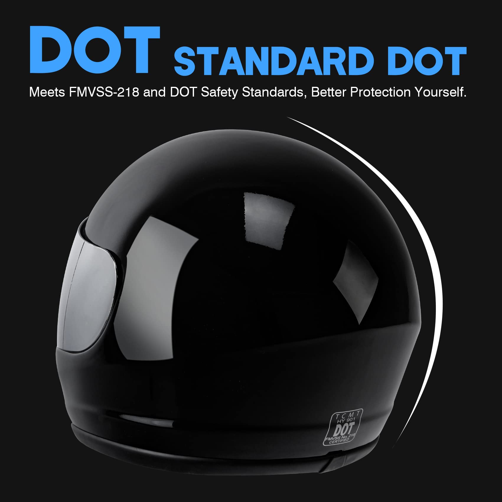 SLMOTO Full Face Motorcycle Helmet - DOT Approved, Large, Gloss Black, Polycarbonate, Mirror Visor, Sun Shield