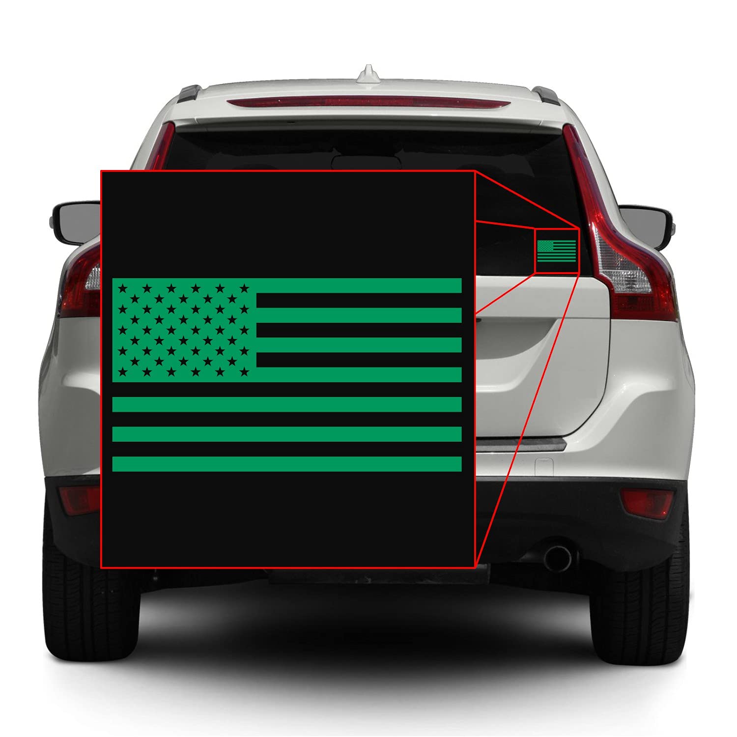 American Us Flag [Pick Color/Size] Vinyl Decal Sticker For Laptop/Car/Truck/Window/Bumper (7.5In X 4.2In [3-Pack], Matte Green)