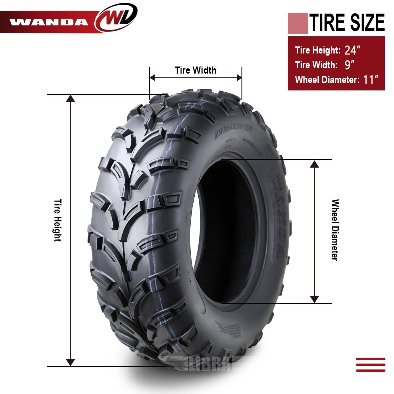 Wanda Utv Atv Tires 24X9-11 24X9X11 225/70-11 /6Pr Lit Mud P373 Set 4-10427