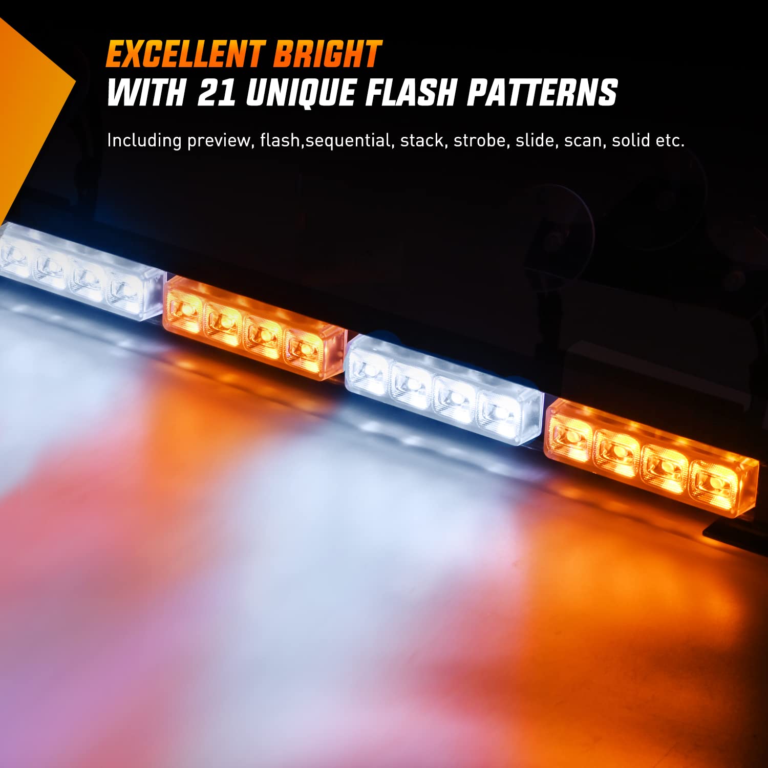Nilight 35" Traffic Advisor Strobe Light Bar - 32 LED, 21 Flash Patterns, Amber Mix White, Model 32-11AW, Aluminum Safety Lights for Vehicles