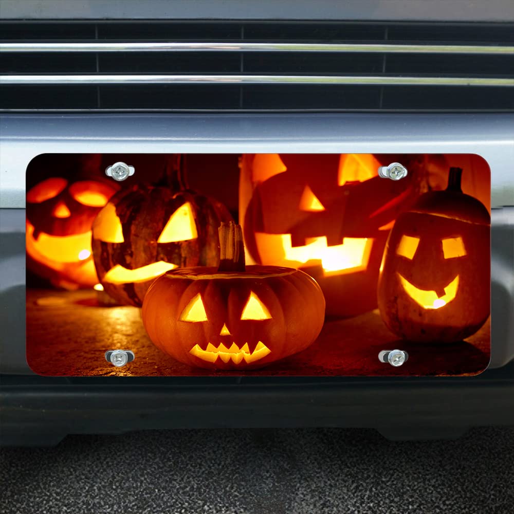 Lefolen Halloween Pumpkins Car Front License Plate Scary Lantern Pumpkins Us Standard Vehicles 6 X 12 Inch Auto Cars Tag Novelty