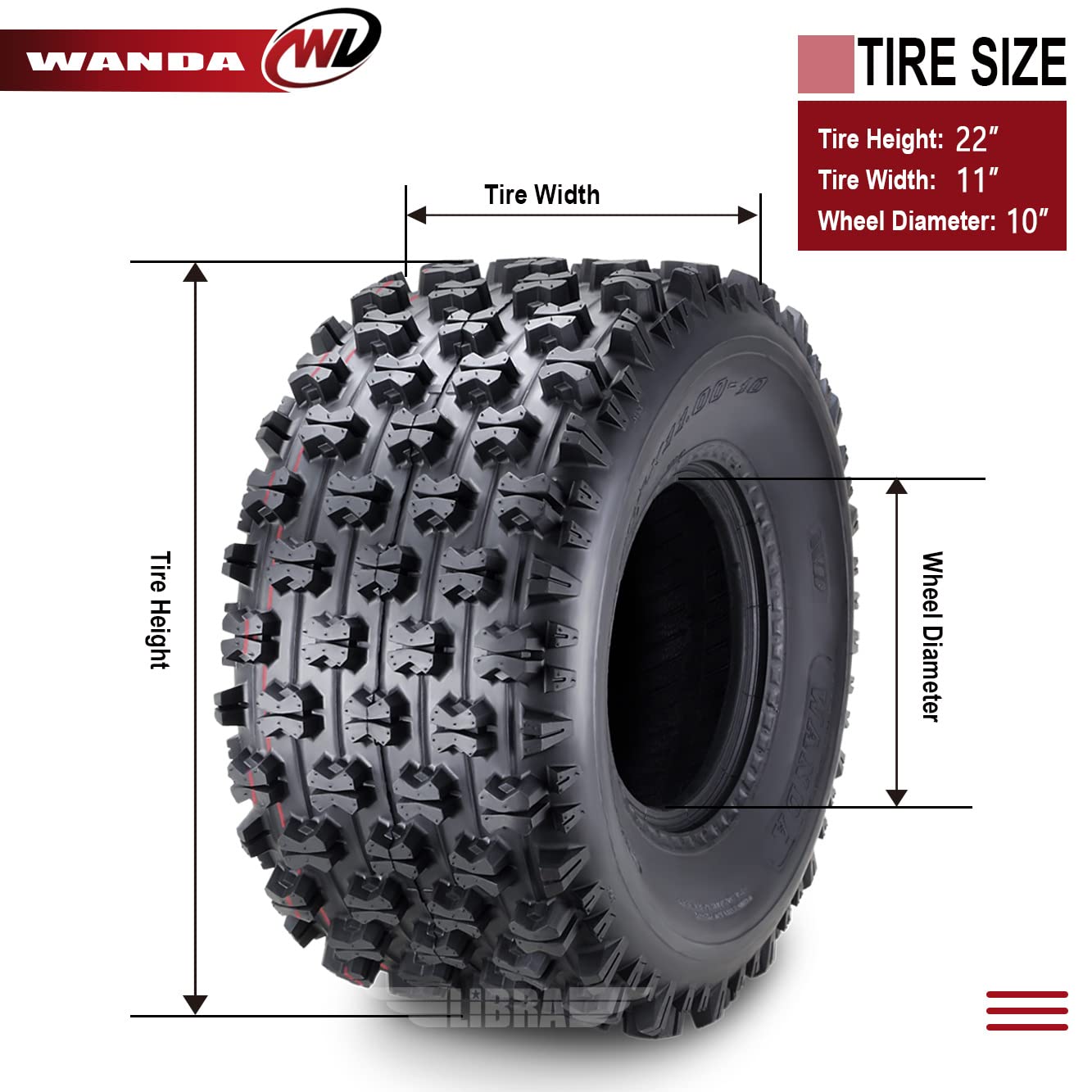 Wanda Set 2 Sport Atv Tires At 22X11-10 22X11X10 P357 Gncc (Grand National Cross Country) Race Tire 0.71'' Lugs 10268