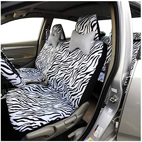 AUTOFAN Zebra Car Seat Covers Full Set with 2 Seat Belt Pads & 15" Steering Wheel Cover for Cars, Trucks, SUVs, Vans - Polyester