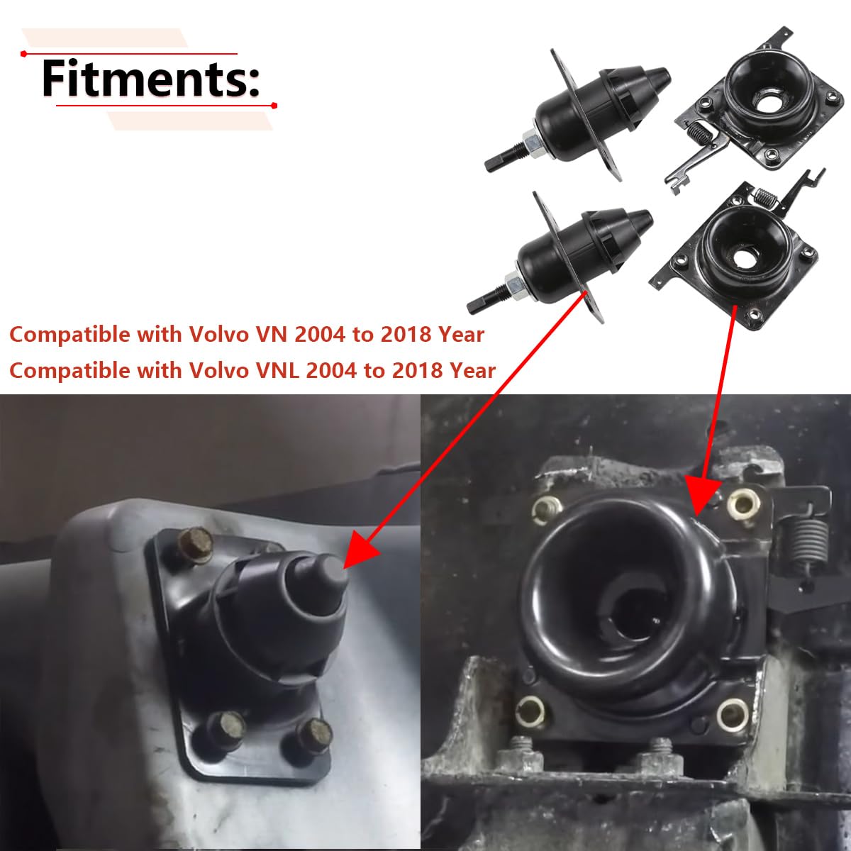 RLB-HILON Hood Release Latch for Volvo VN VNL 2004-2018, Iron, Black, Model 20565619, 4PCS Upper & Lower, Driver & Passenger Side