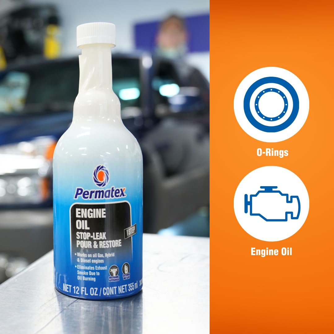 Permatex Engine Oil Stop Leak, 12 fl oz, Clear, Model 30302 - Effectively Prevents Oil Leaks and Burning Without Dismantling