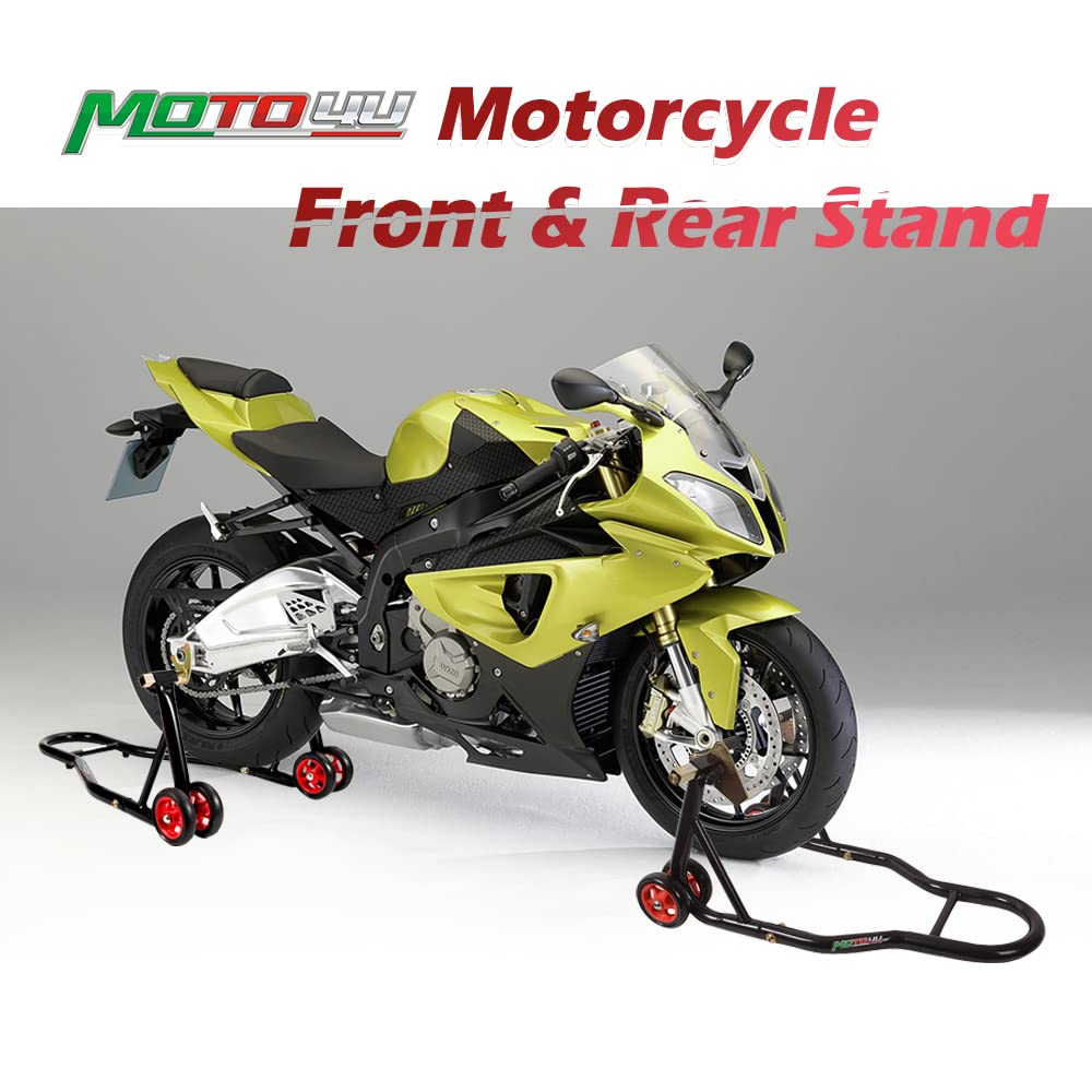 MOTO4U Motorcycle Front & Rear Stand, Universal Wheel Lift for Big Wheels, Model QCJFRBR01, Black