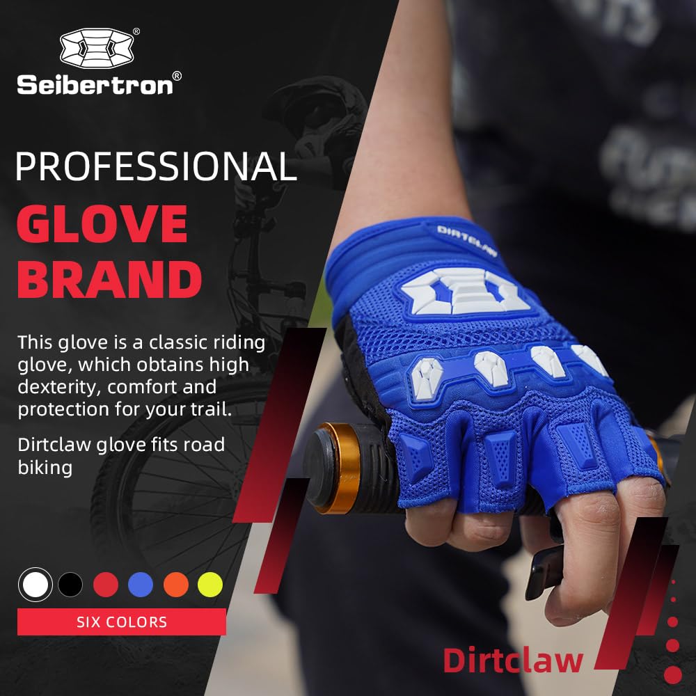 Seibertron Adult Dirtclaw Gloves - Motorcycle Motocross Sports Gloves For Ultimate Grip And Protection Blue S