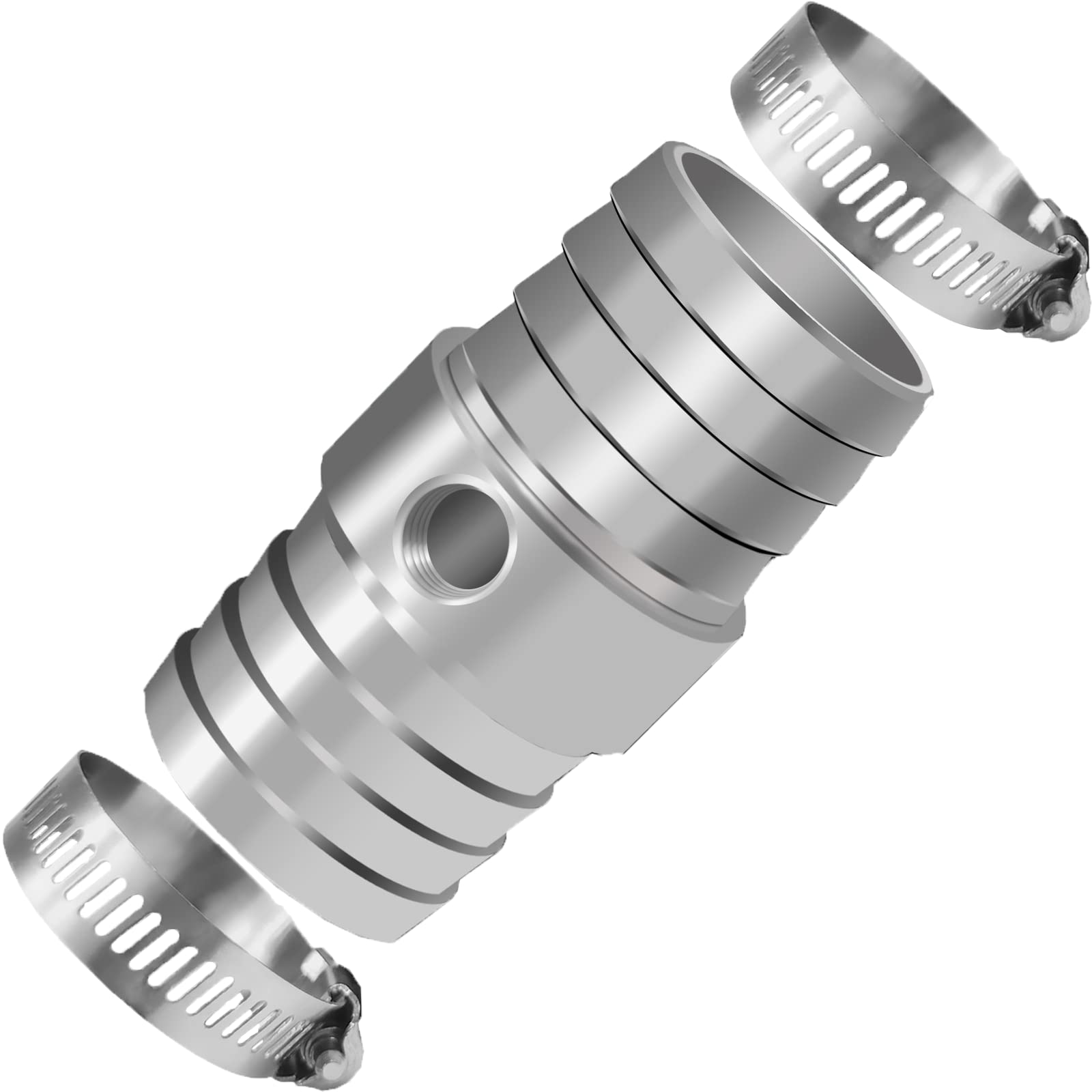 1'' Radiator Hose Barb Coupler With 1/8'' Npt Side Port-Aluminum 1In Steam Tube Adapter Kit, With 2Pcs Stainless Steel Hose Clam