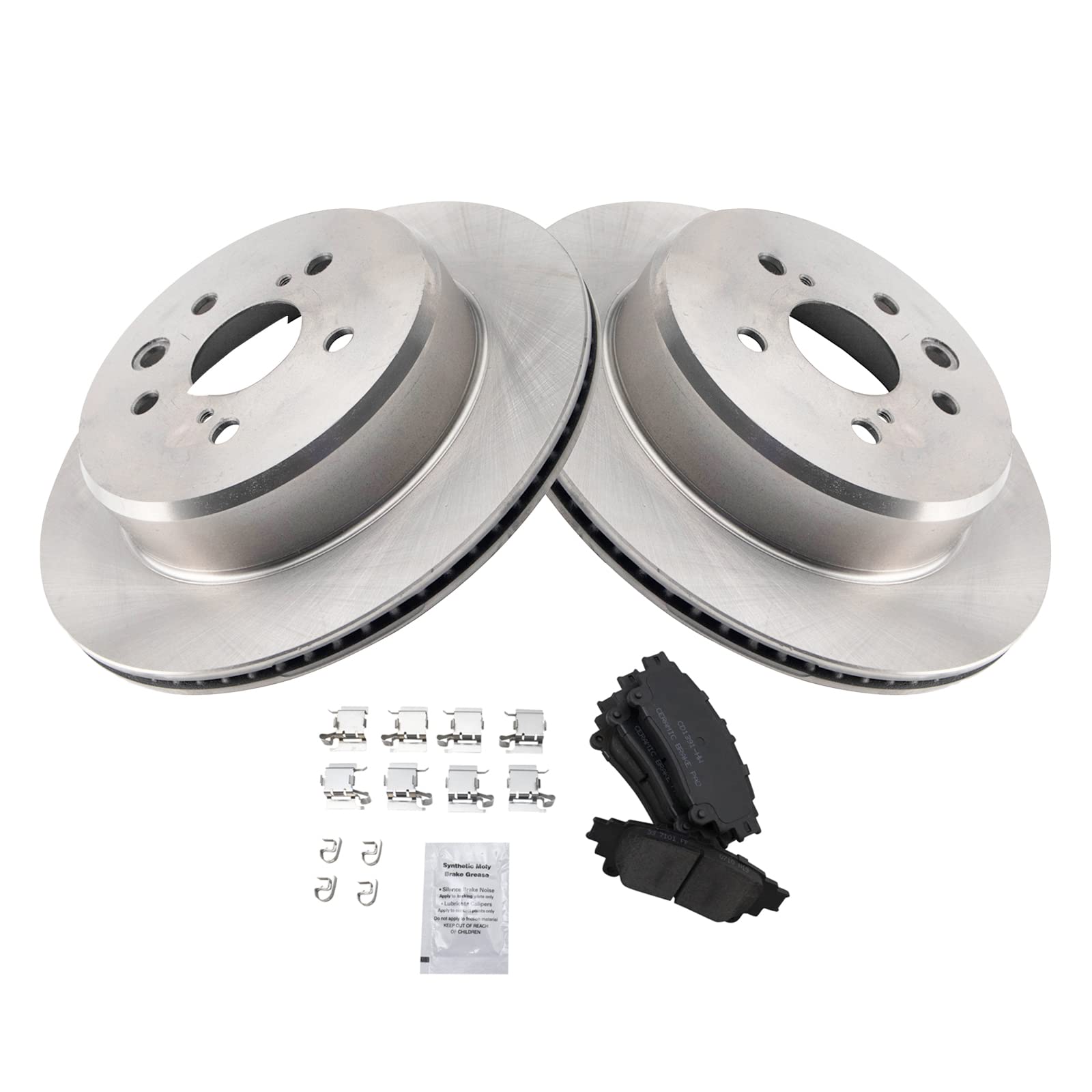 Trq Rear Brake Pad & Rotor Kit Brake Pads Brake Rotor Ceramic Vented Compatible With 2016-2017 Lexus Gs200T