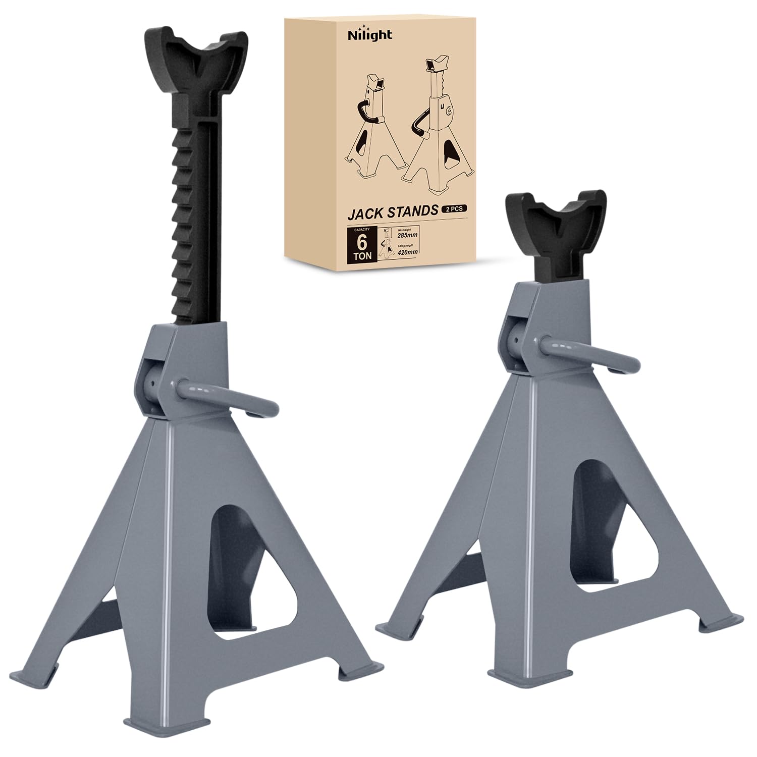 Nilight Jack Stands, 6 Ton (12,000 lbs) Capacity Heavy Duty Steel Car Lifting Stand, Adjustable Height 15.35 to 23.22, 1 Pair
