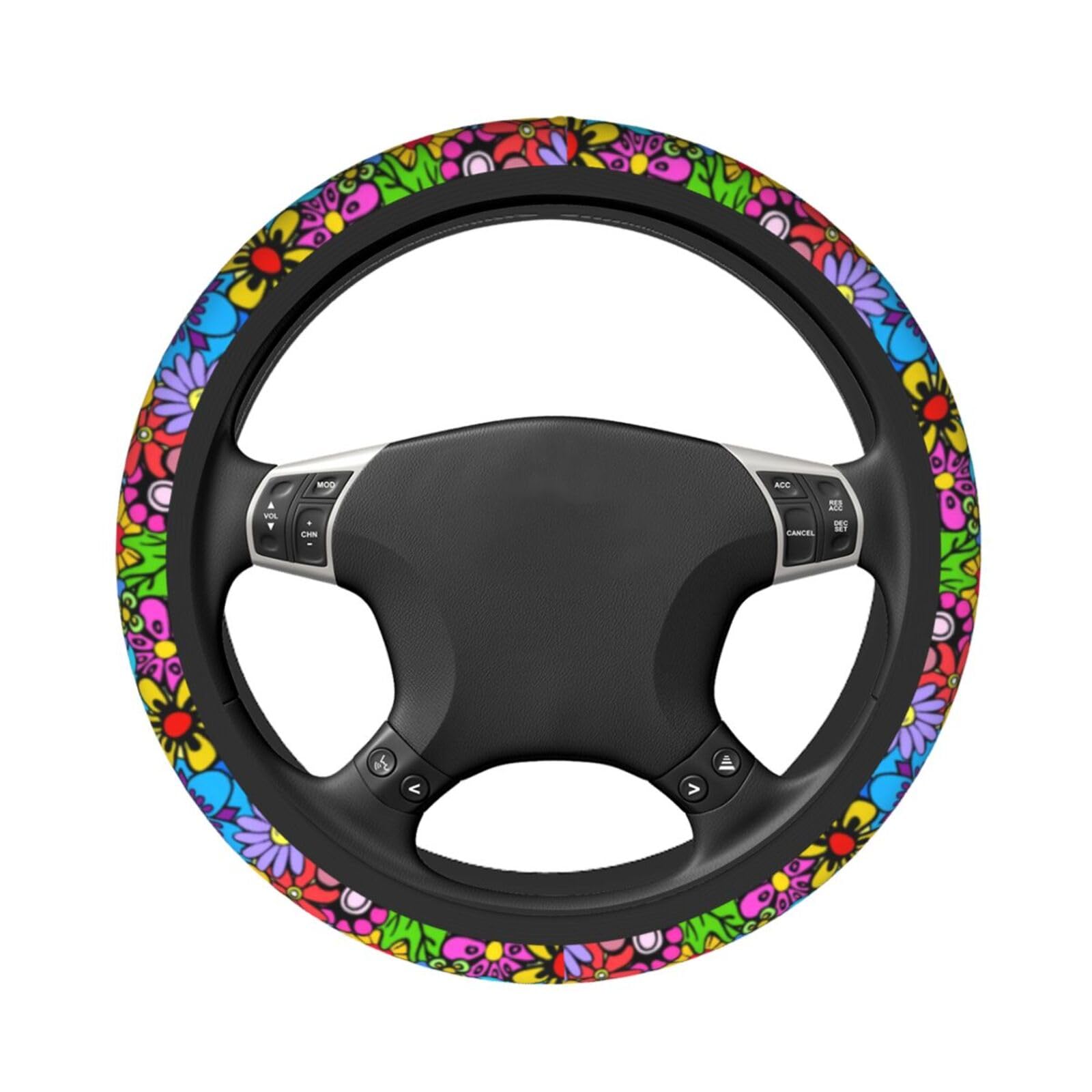 Hippie Flower Steering Wheel Cover Car Accessories Cute For Women Girls Girly Universal 15 Inch Neoprene Auto Interior Decor Ant