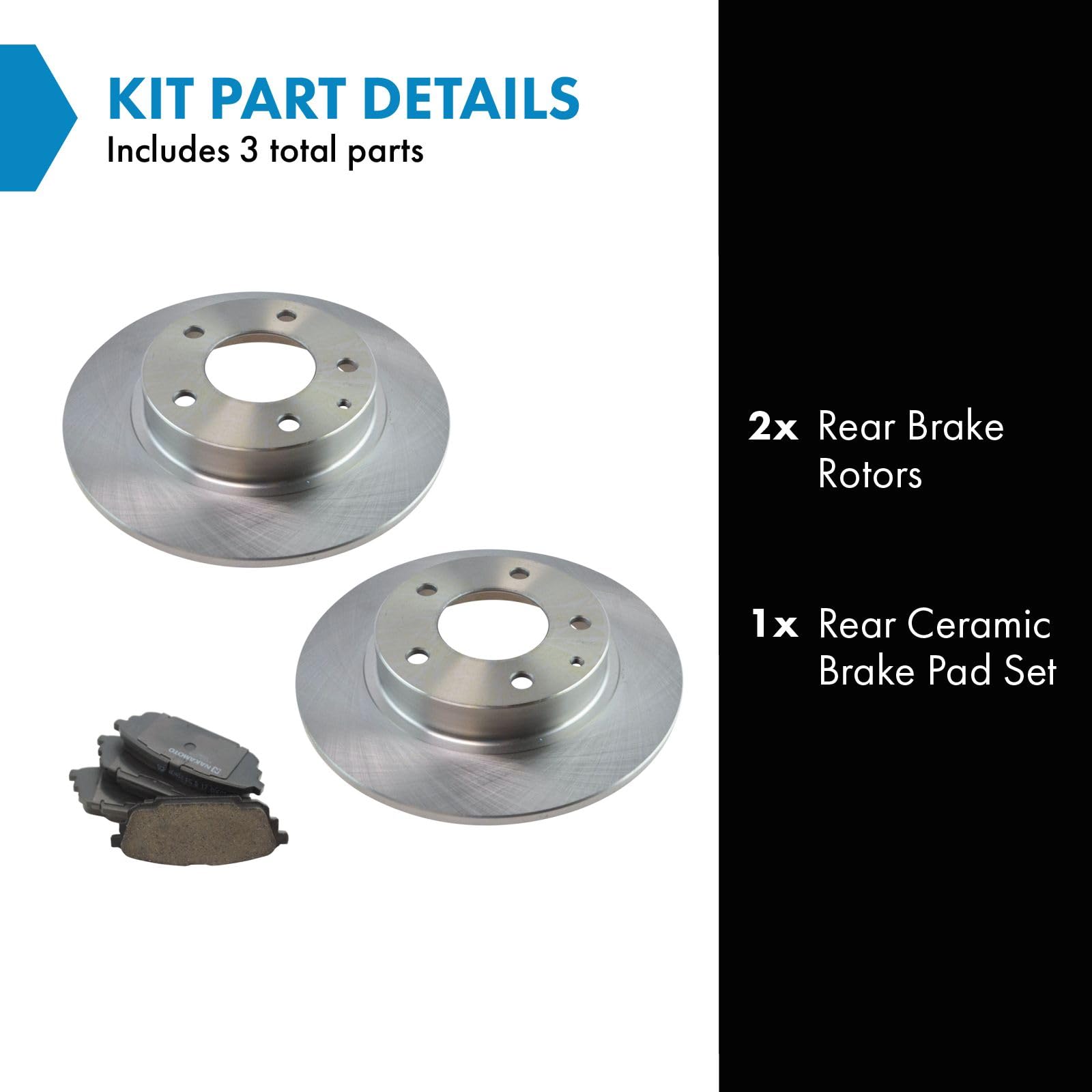 Trq Rear Brake Pad & Rotor Kit Ceramic Compatible With 2001-2003 Mazda Protege 2002-2003 Protege5