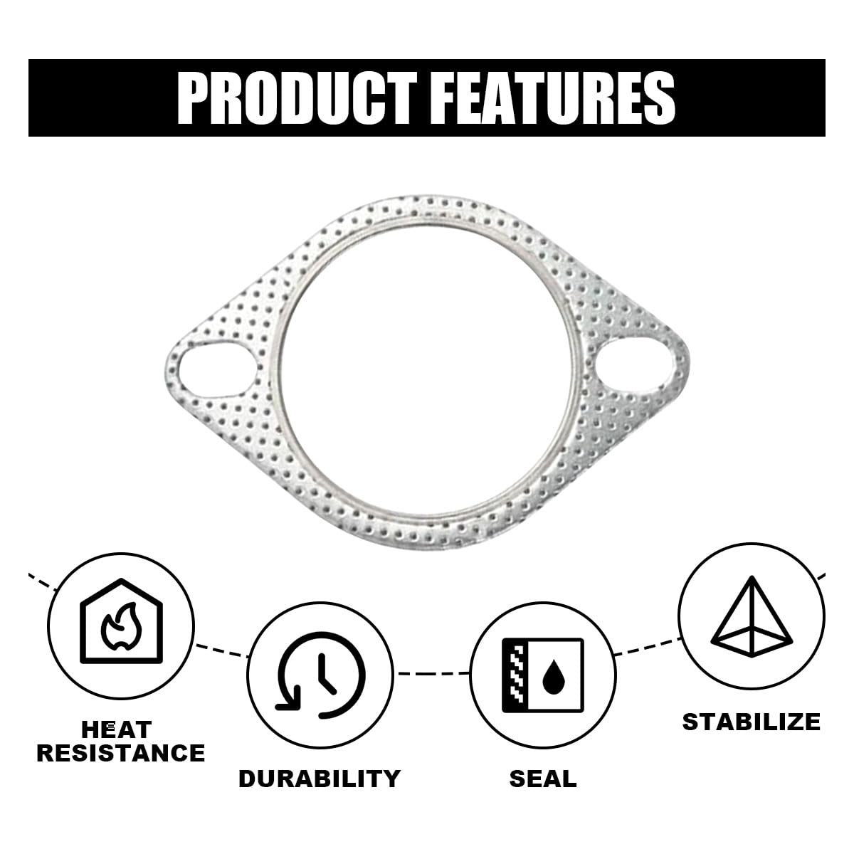 2Pcs Car Exhaust Gasket, Ultra Seal 2-Bolt 2.5-Inch Exhaust Flange Gasket Standard Exhaust Gasket, Reinforced High Temperature G