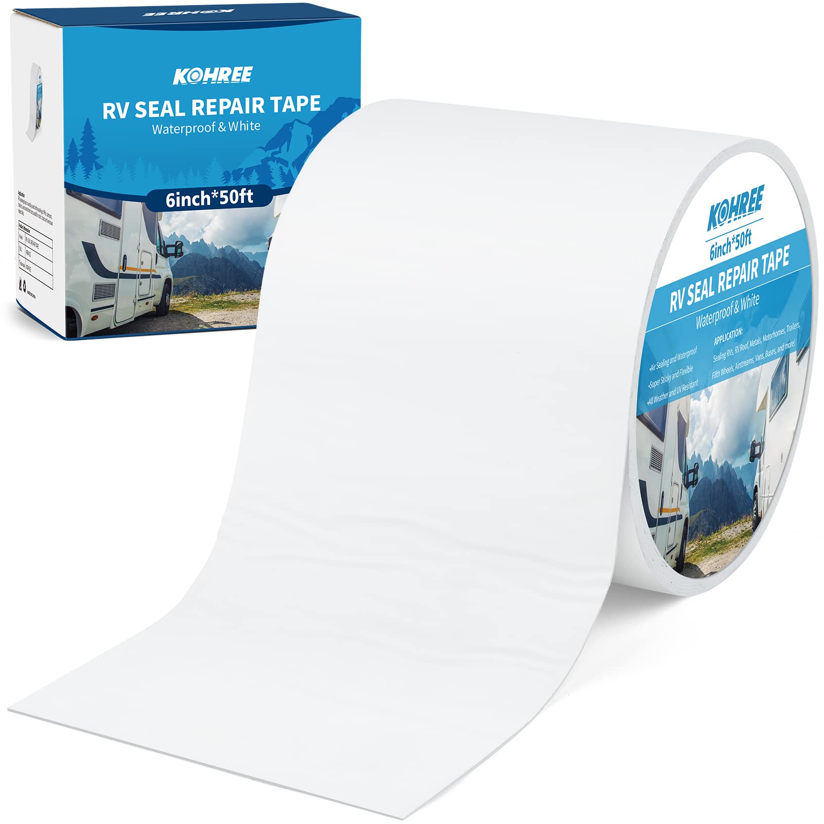 Kohree Rv Sealant Tape, 6 Inch X 50 Foot Rv Roof Tape White, Uv Resistant, Weatherproof Repair Sealant Tape For Rv, Boat Sealing