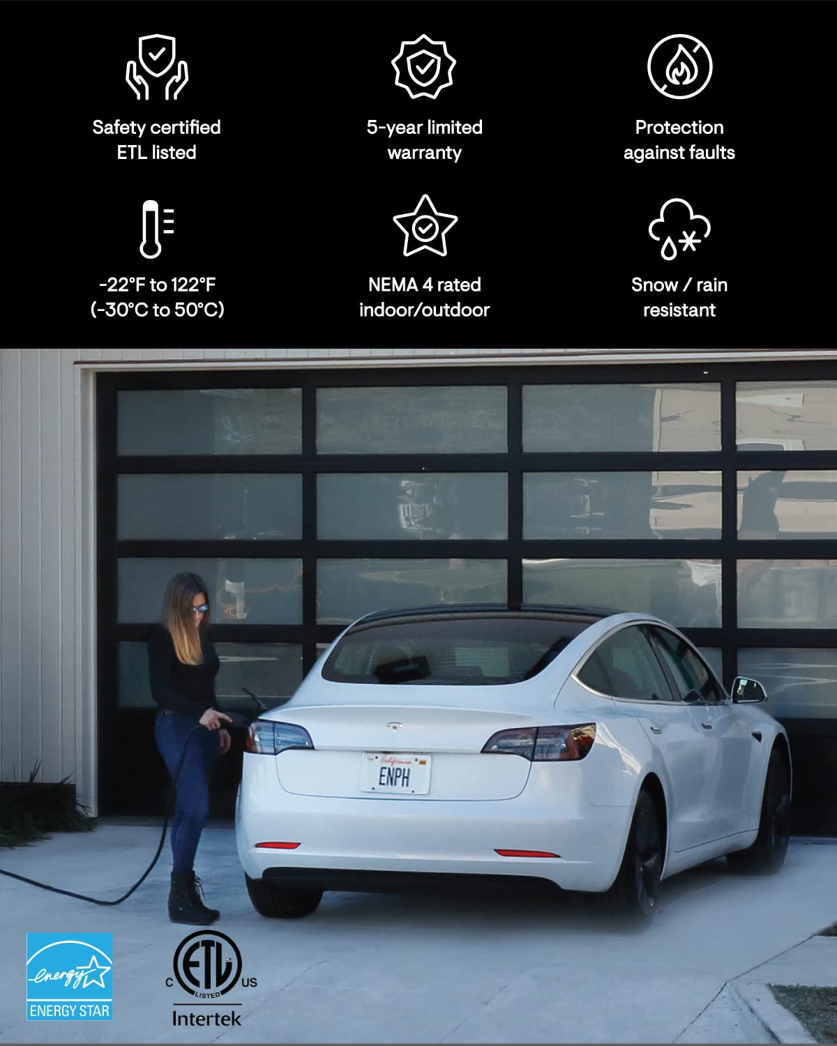 64 Amp Ev Charger, Enphase Hcs-80, Hardwired, 240V, 15.4Kw Power, Safety Certified, 5-Year Warranty, 25 Ft Cable, J1772 Ruggediz