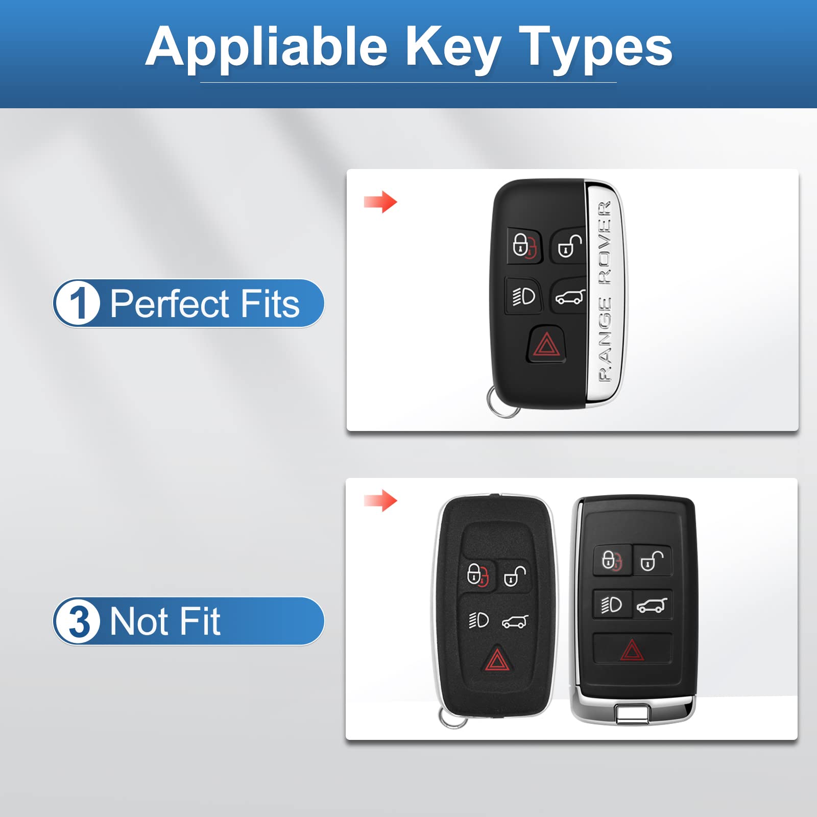 RUABIBAN Key Fob Cover Compatible with Land Rover Jaguar, TPU Key Case Protection Shell Fit for Evoque Velar Sport Discovery Fre