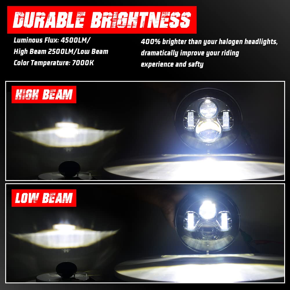 Tugwuetlwu 7 Inch Led Motorcycle Headlight Compatible With Harley Davidson Street Glide Accessories Road King Electra Glide Fat Boy Heritage Softail Deluxe Ultra Limited Classic Head Light Headlamp
