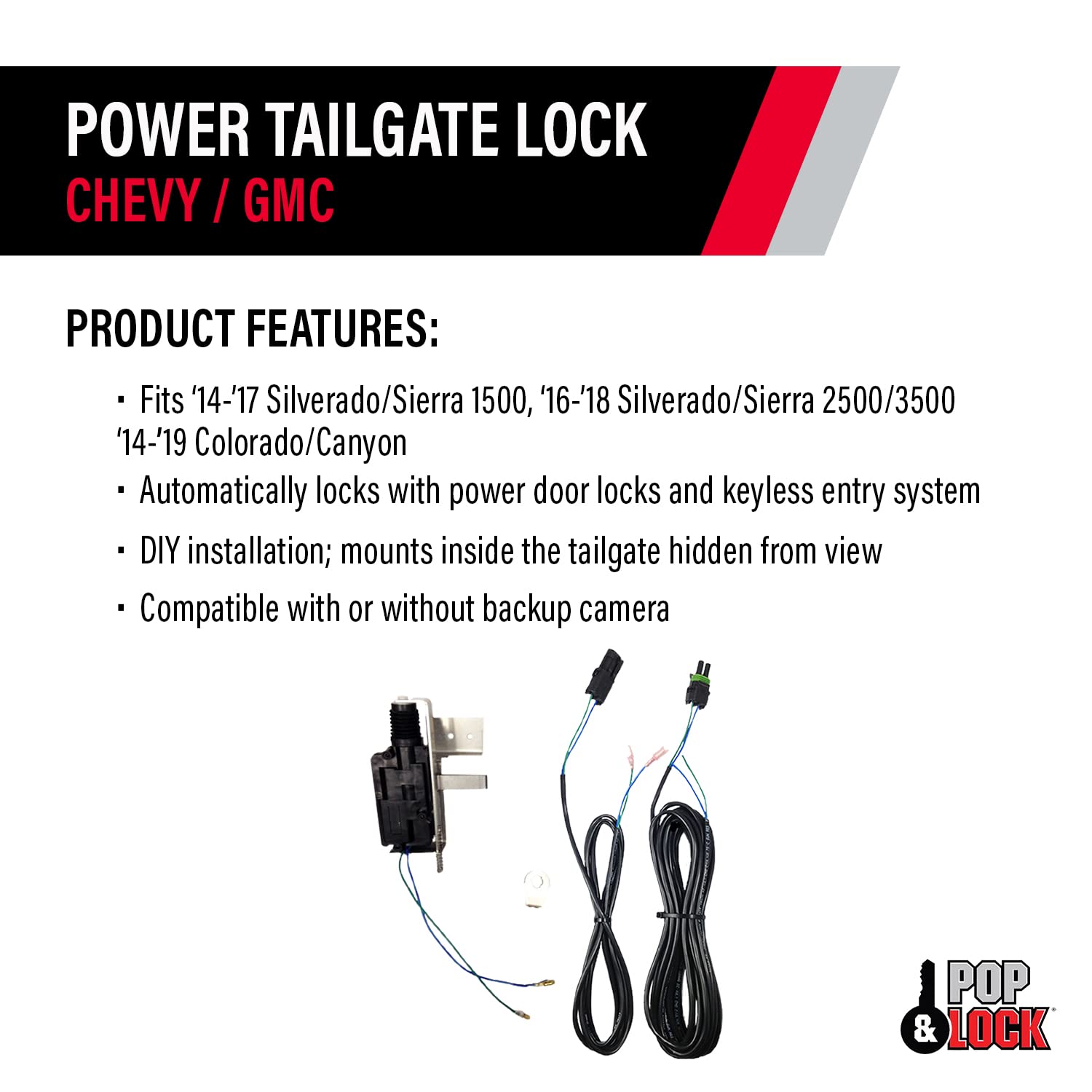 Pop & Lock Power Tailgate Lock for Chevrolet Silverado 1500 & GMC Sierra 1500/2500 - Model PL8140, Hardened Steel, Regular Color