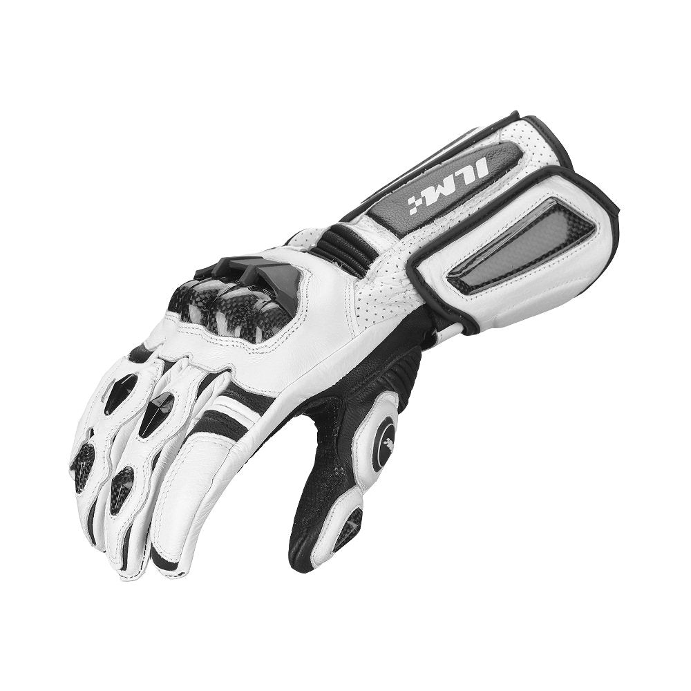 Ilm Air Flow Leather Motorcycle Gloves For Men And Women Model-Grc01L (Xl, White-Long)