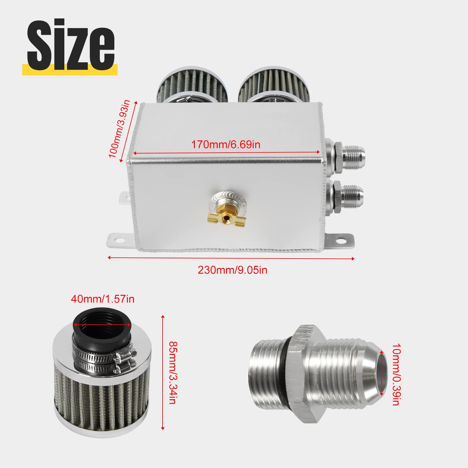 POSENG Universal Aluminum AN10 1.2L Twin Baffle Dual Filter Engine Oil Catch Can Tank With 2 Air Filters Oil Catch Reservoir Tan