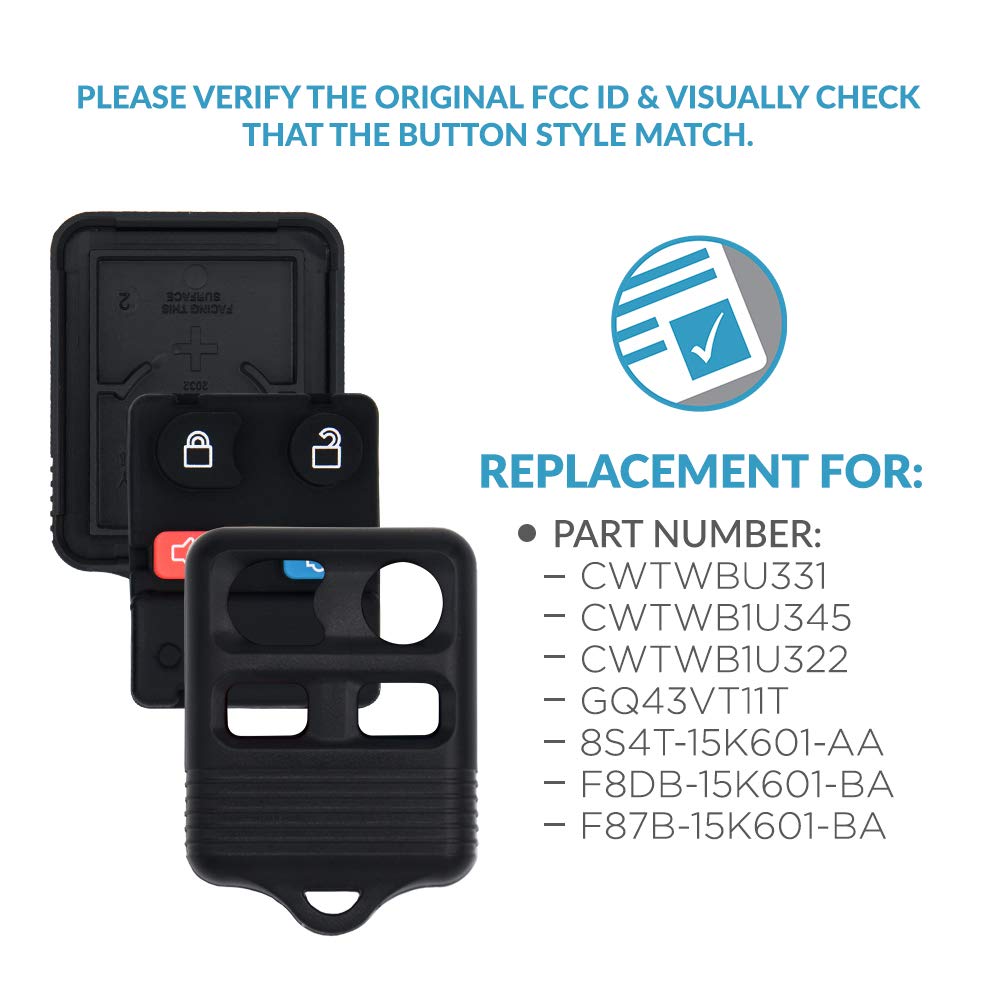 Keyless2Go Replacement For New Shell Case And 4 Button Pad For Remote Key Fob With Fcc Id Protection Cwtwb1U345 - Shell Case Pro