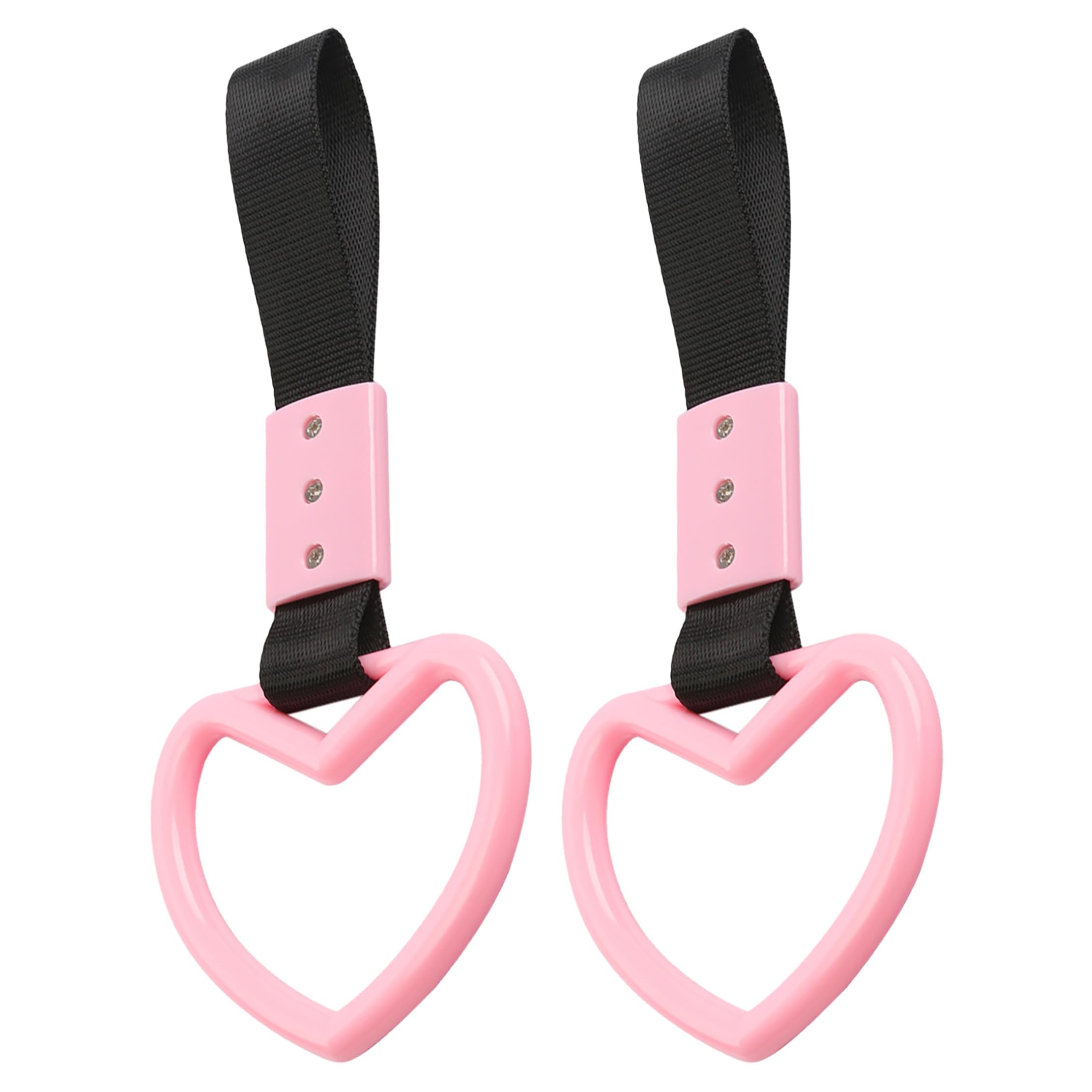 JRYEM 2PCS Heart Shaped Car Handle Straps, Rear Bumper Warning Keychain Ring with Drift Charm for Car Exterior Interior Accessor